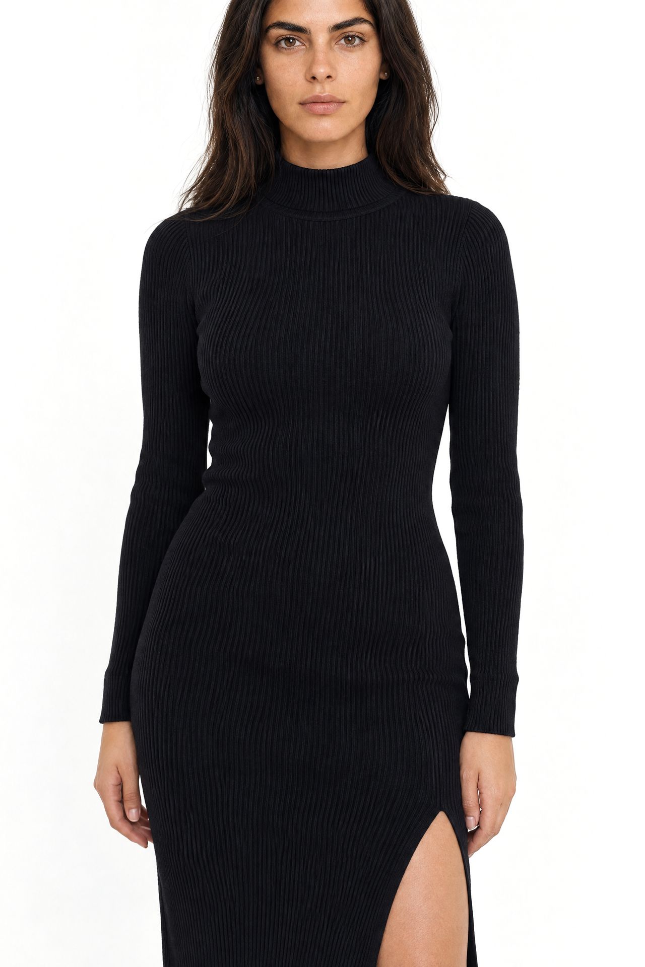 Mixray Turtleneck Midi Knit Dress with Slit 4