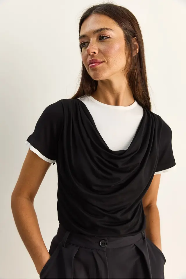 LUCCI Women's Cowl Neck Short Sleeve T-Shirt