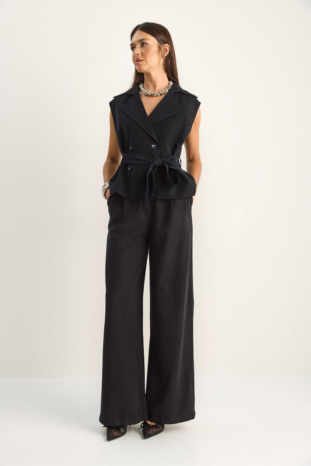 LUCCI High Waist Wide Leg Co-ord Set with Shawl Collar 3