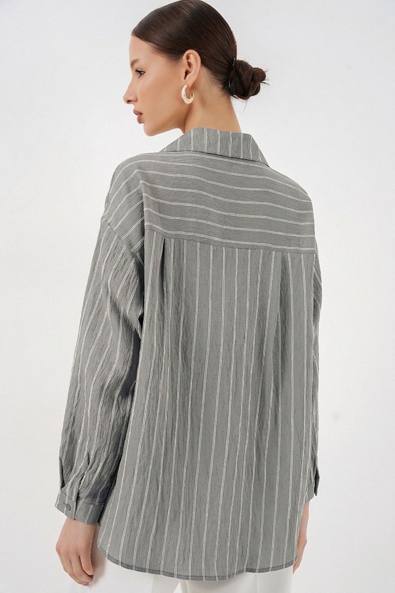 BDART Textured Striped Oversized Shirt with Button Closure 3