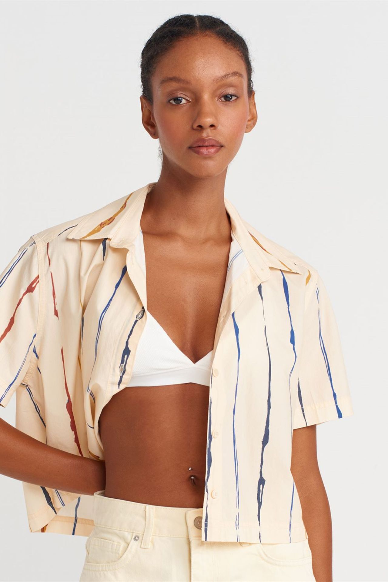 DILVIN Women’s Striped Crop Shirt 3
