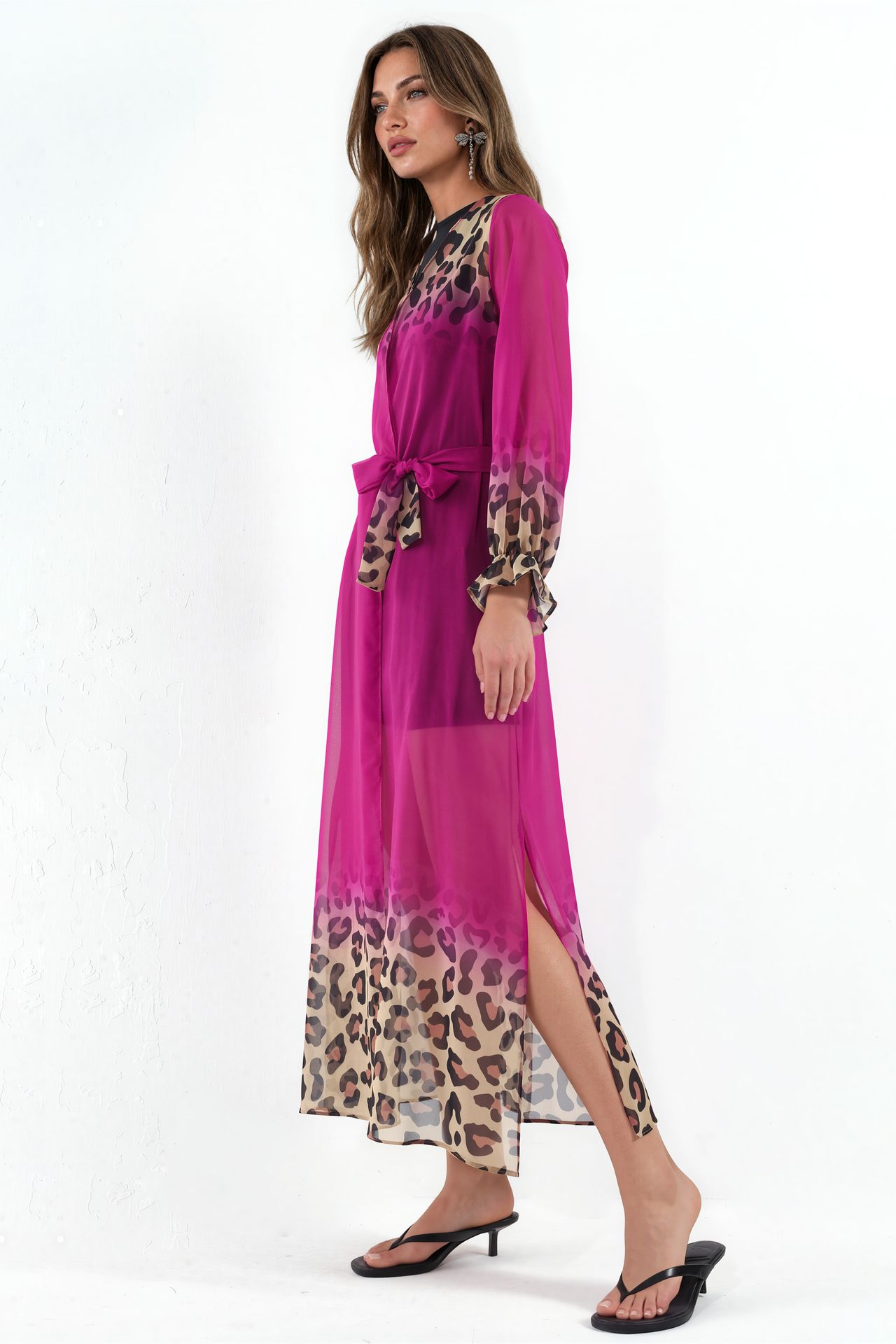 MSN Printed Maxi Chiffon Belted Cover-Up