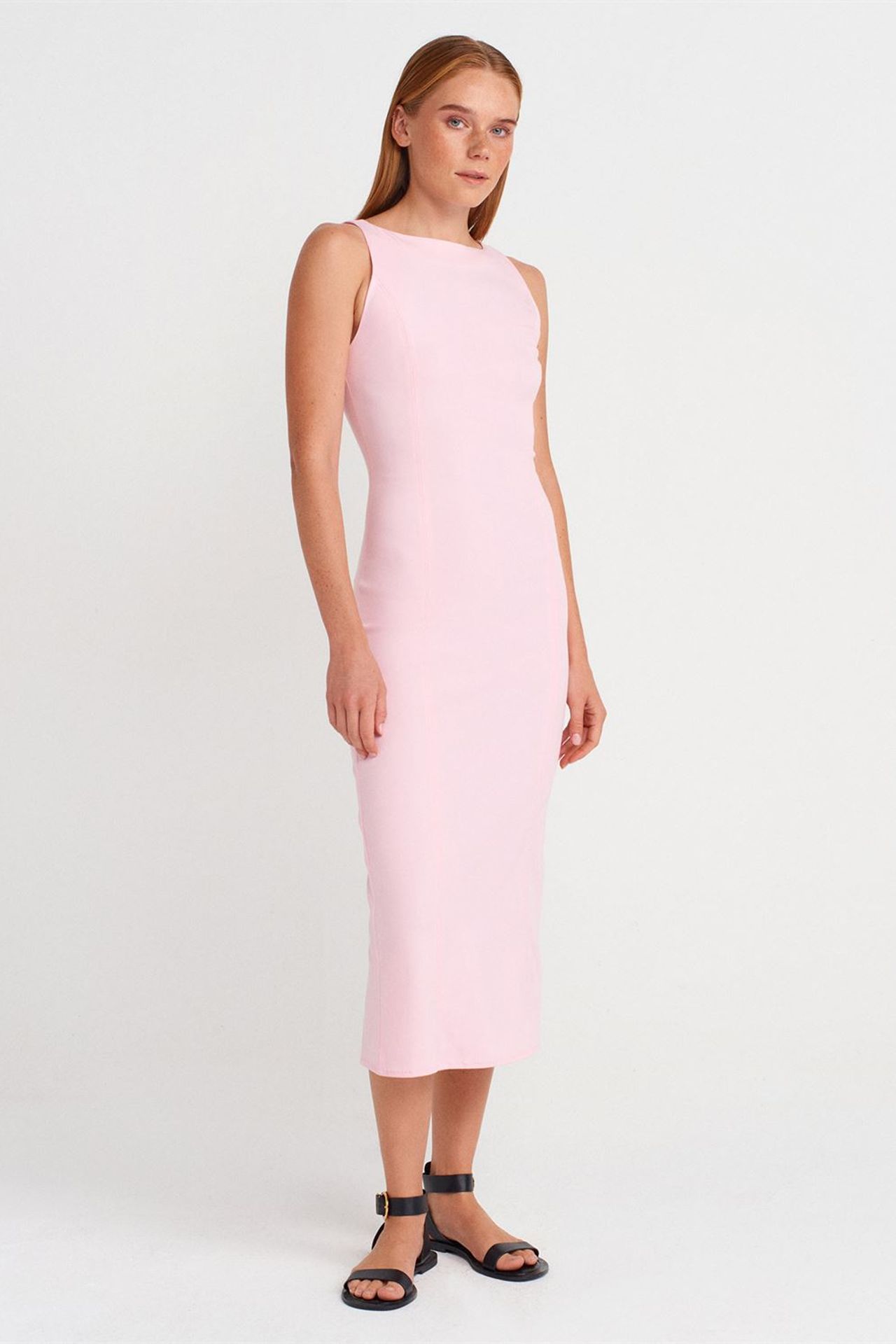 DILVIN Kolsuz, Yırtmaçlı Midi Bodycon Elbise 1