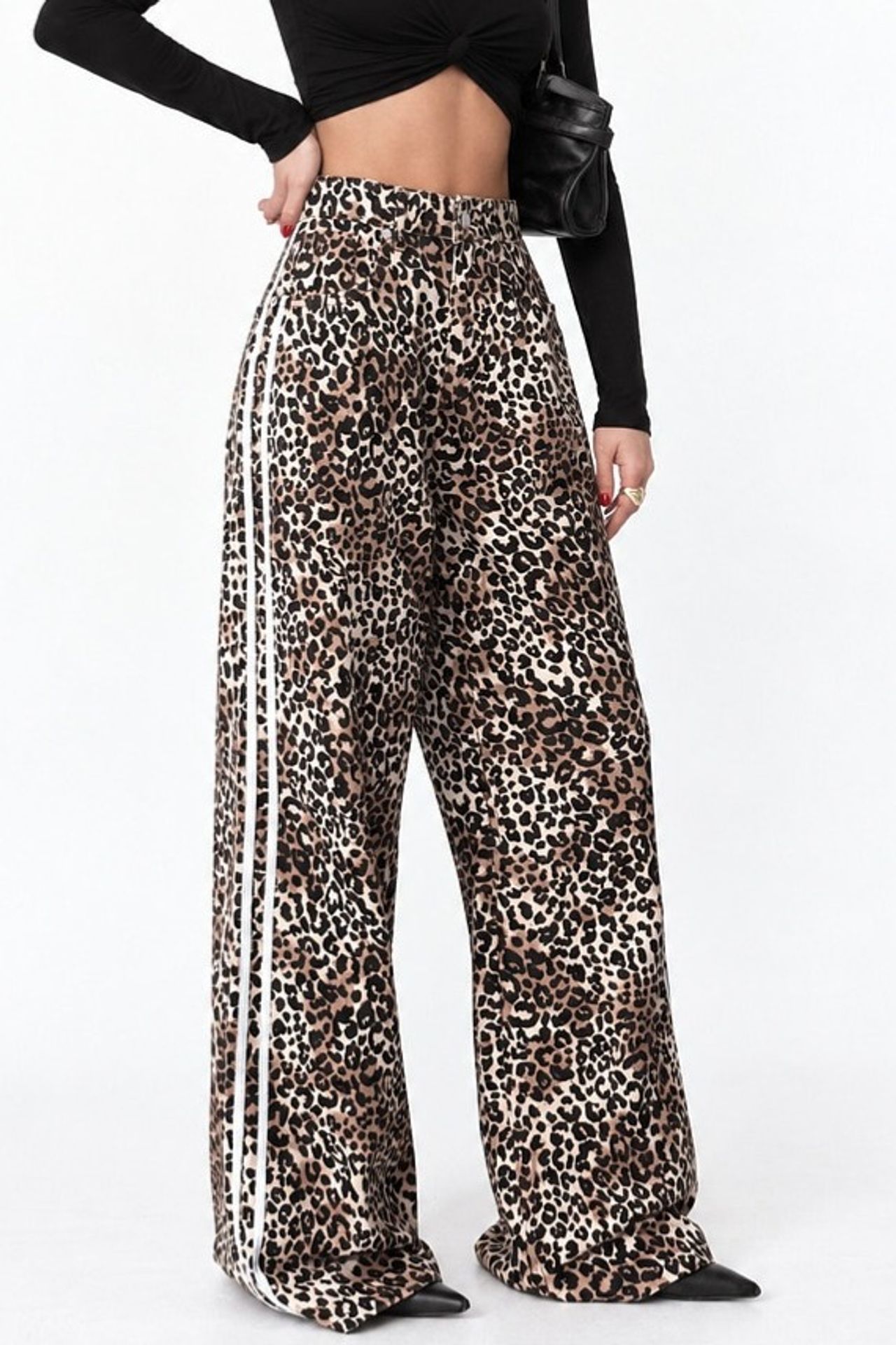 SQUALO Yüksek Bel Geniş Paça Leopar Pantolon 1