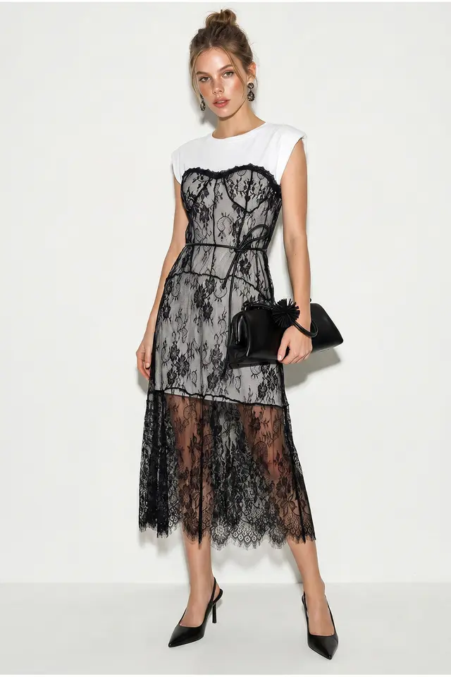 LUCCI Fitted Lace Midi Skirt