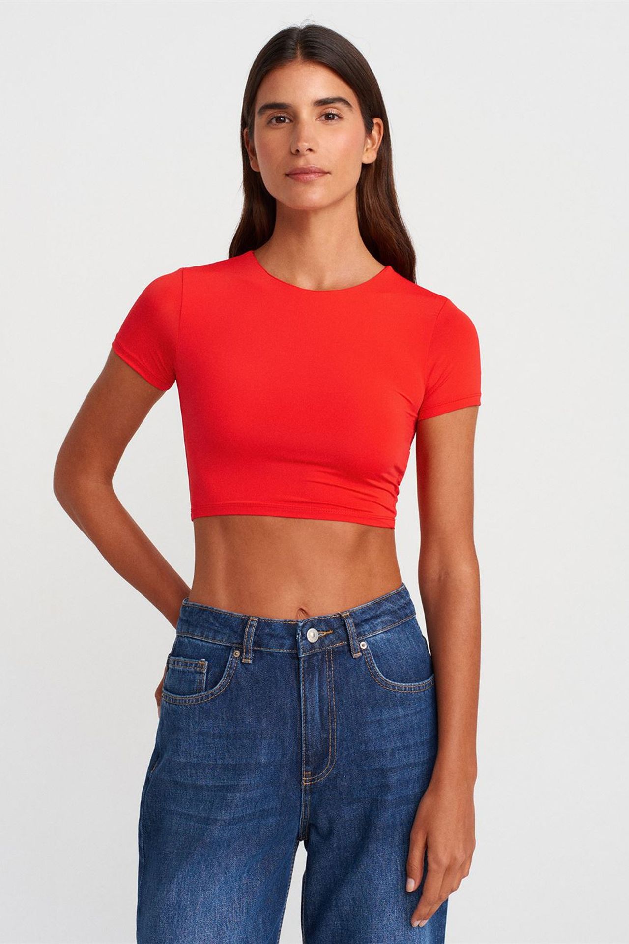 DILVIN Kadın Slim Fit Crop Tişört 1