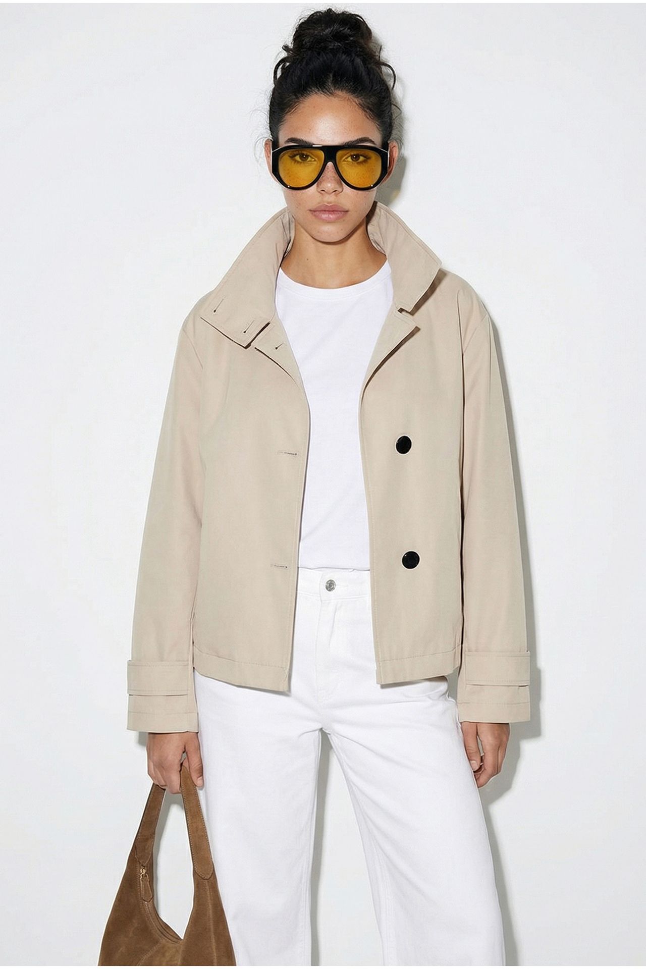LUCCI Short Mandarin Collar Trench Coat 4