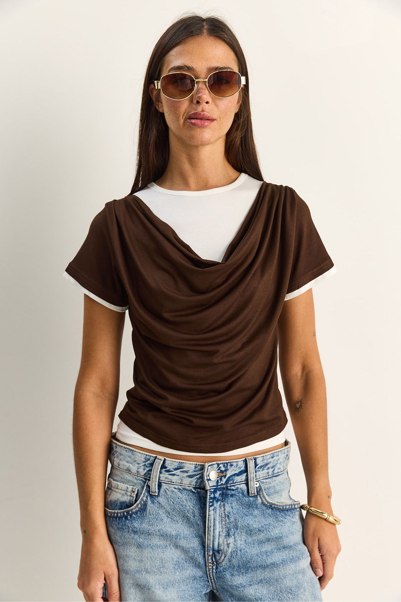 LUCCI Women's Cowl Neck Short Sleeve T-Shirt 2