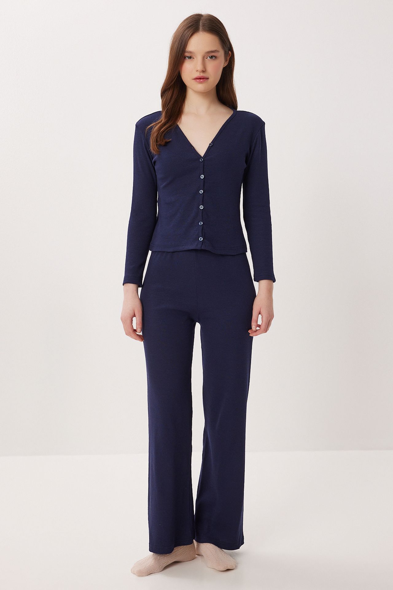 ISTANBUL Mid-Waist Wide-Leg Knit Lounge Bottoms 1