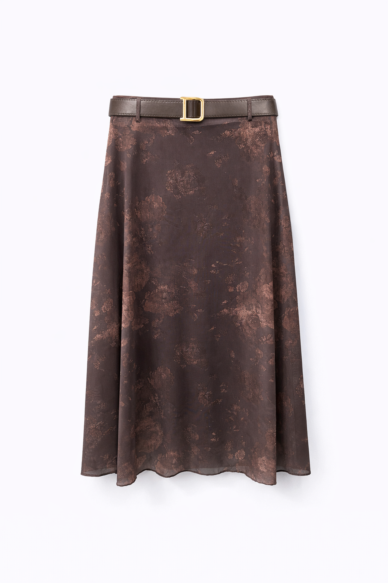 MIXRAY High Waist Belted A-Line Midi Skirt 1