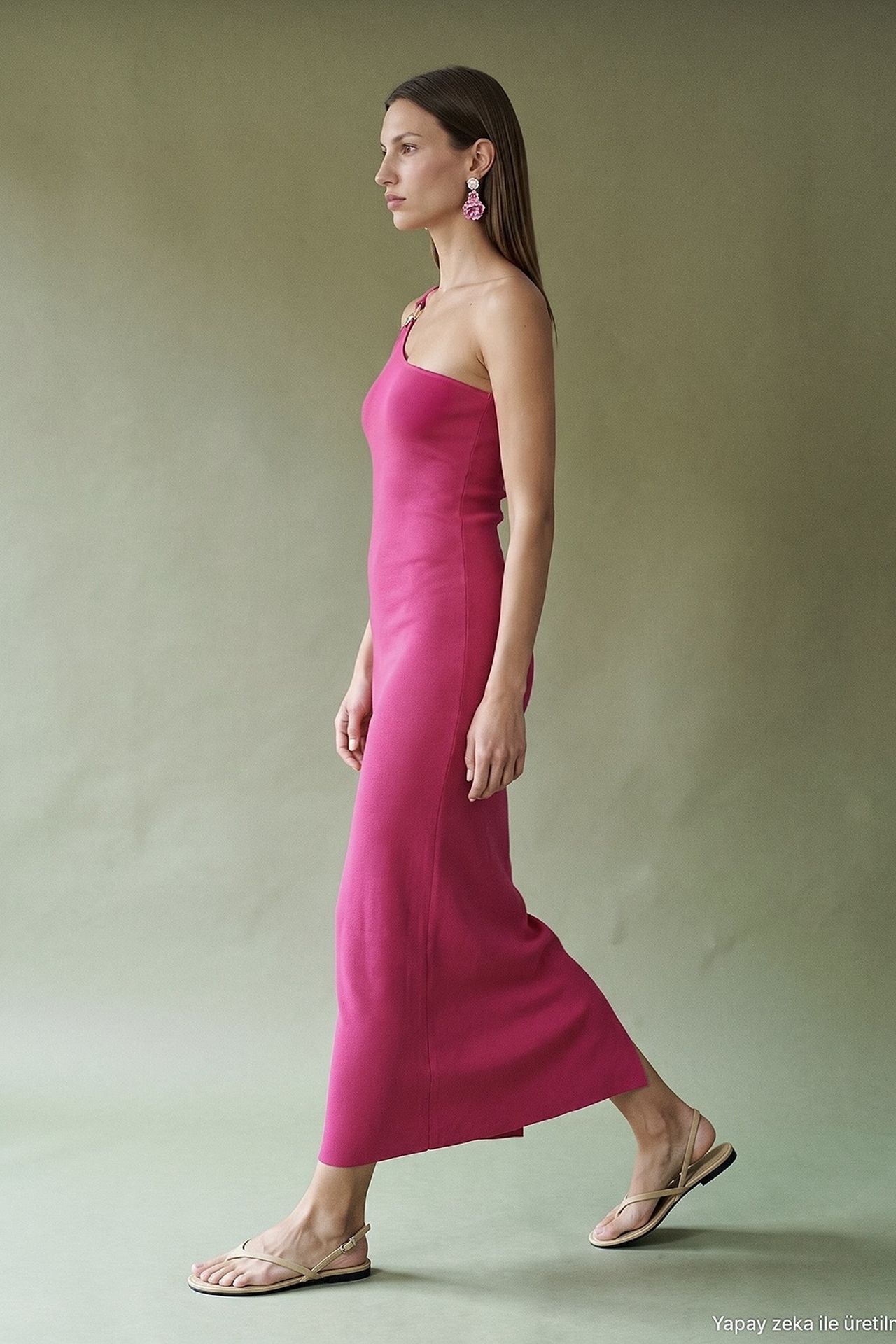 DILVIN Asymmetrical One-Shoulder Ribbed Midi Dress 1