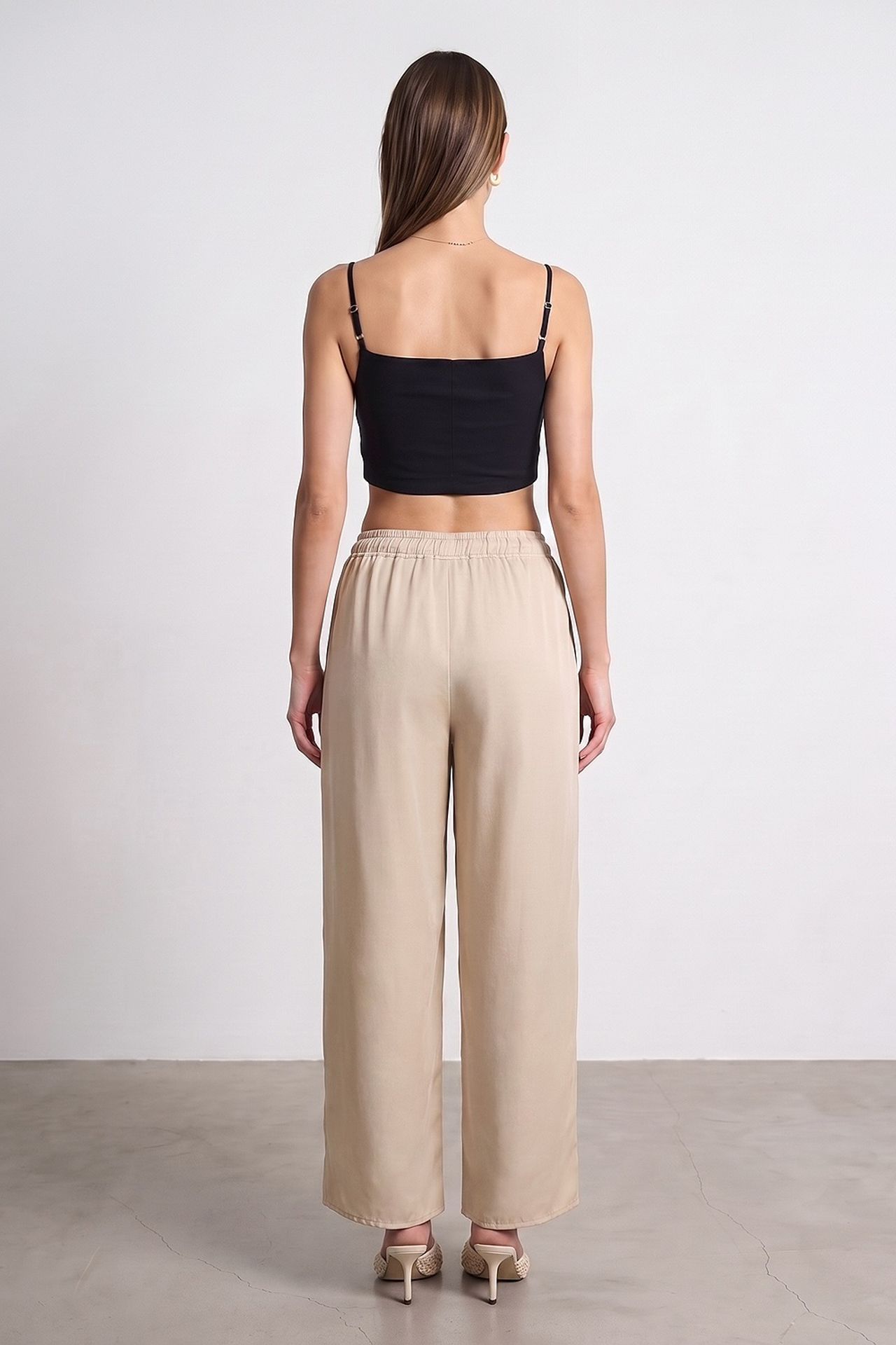DILVIN Women's Tencel Wide-Leg Crepe Trousers With Slit 2