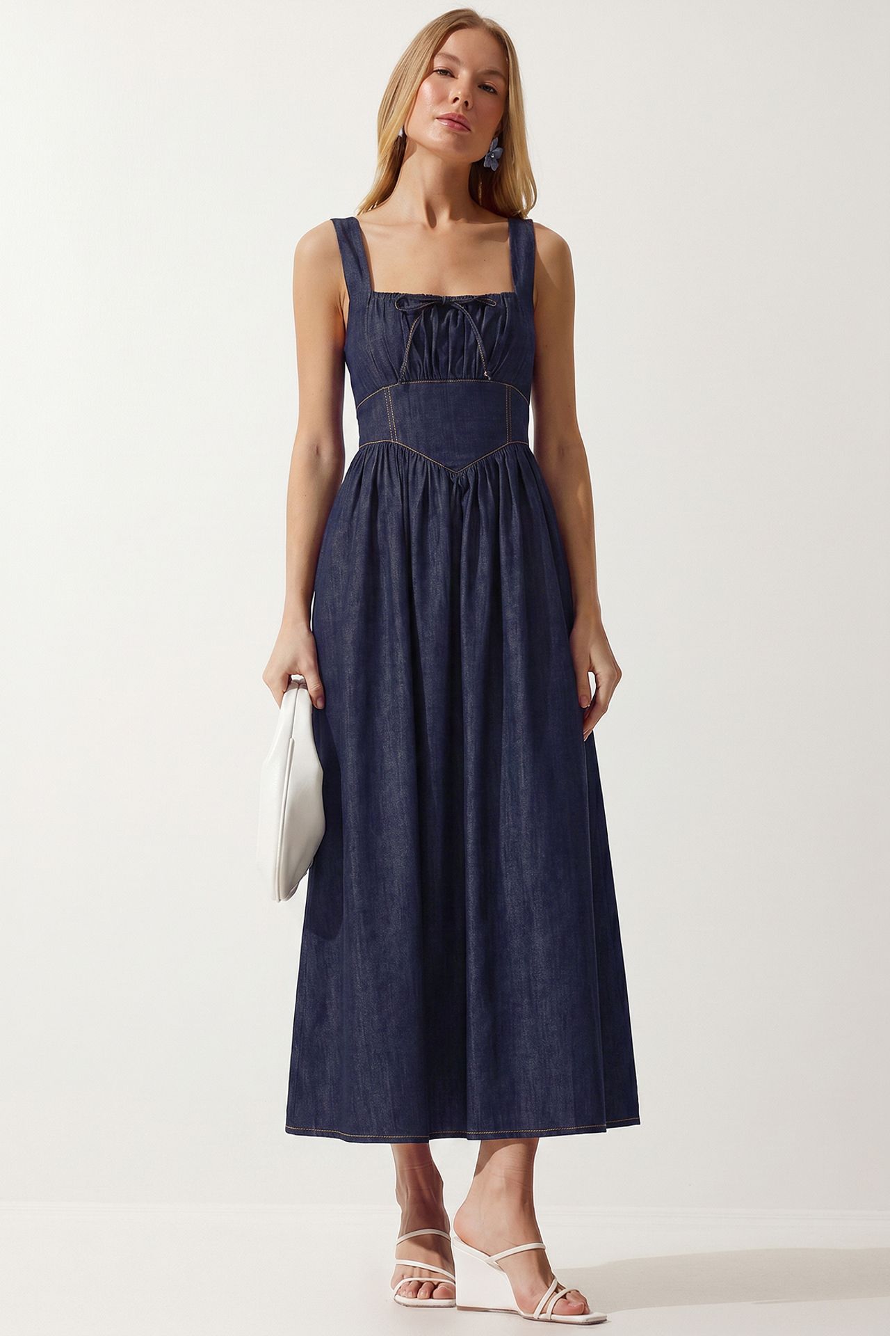 ISTANBUL Sleeveless Cotton Denim Midi Dress 1
