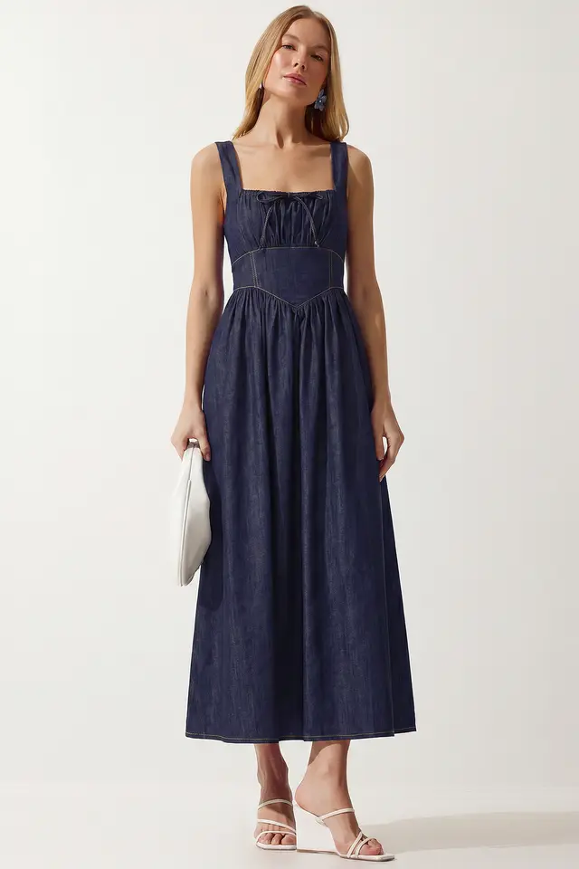 ISTANBUL Sleeveless Cotton Denim Midi Dress