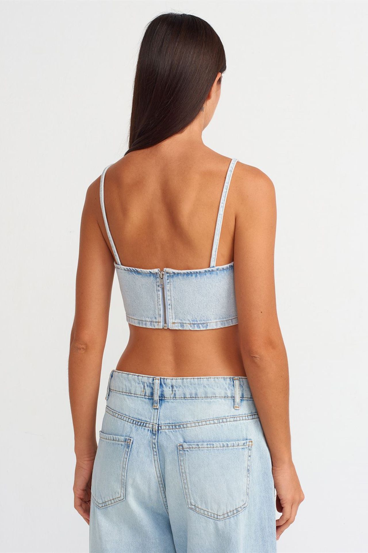 DILVIN Kadın Straplez Kısa Denim Üst 2