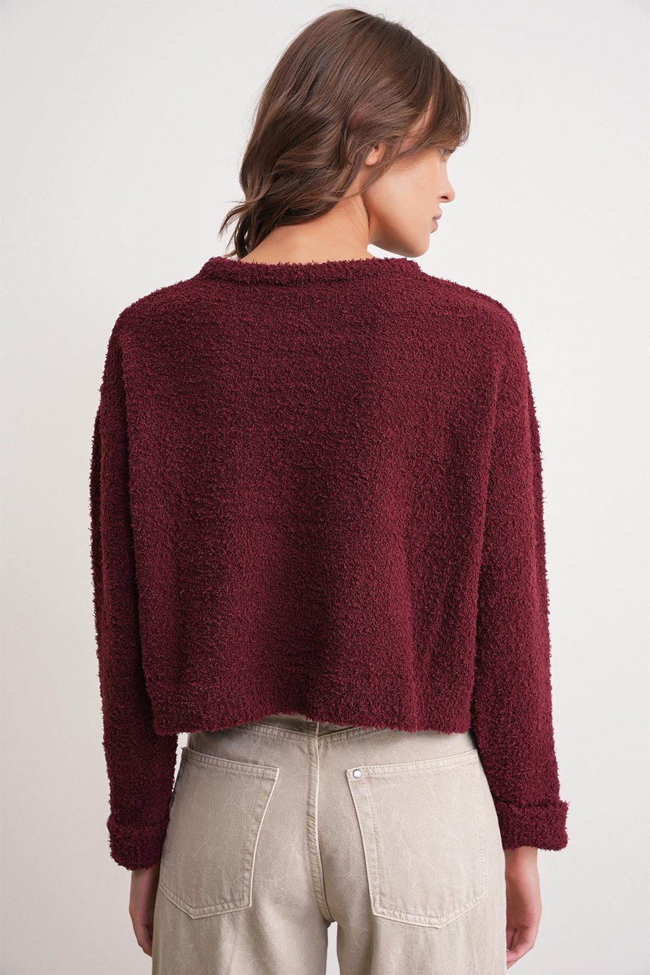 Mixray Plush Textured Crop Knit Sweater 6