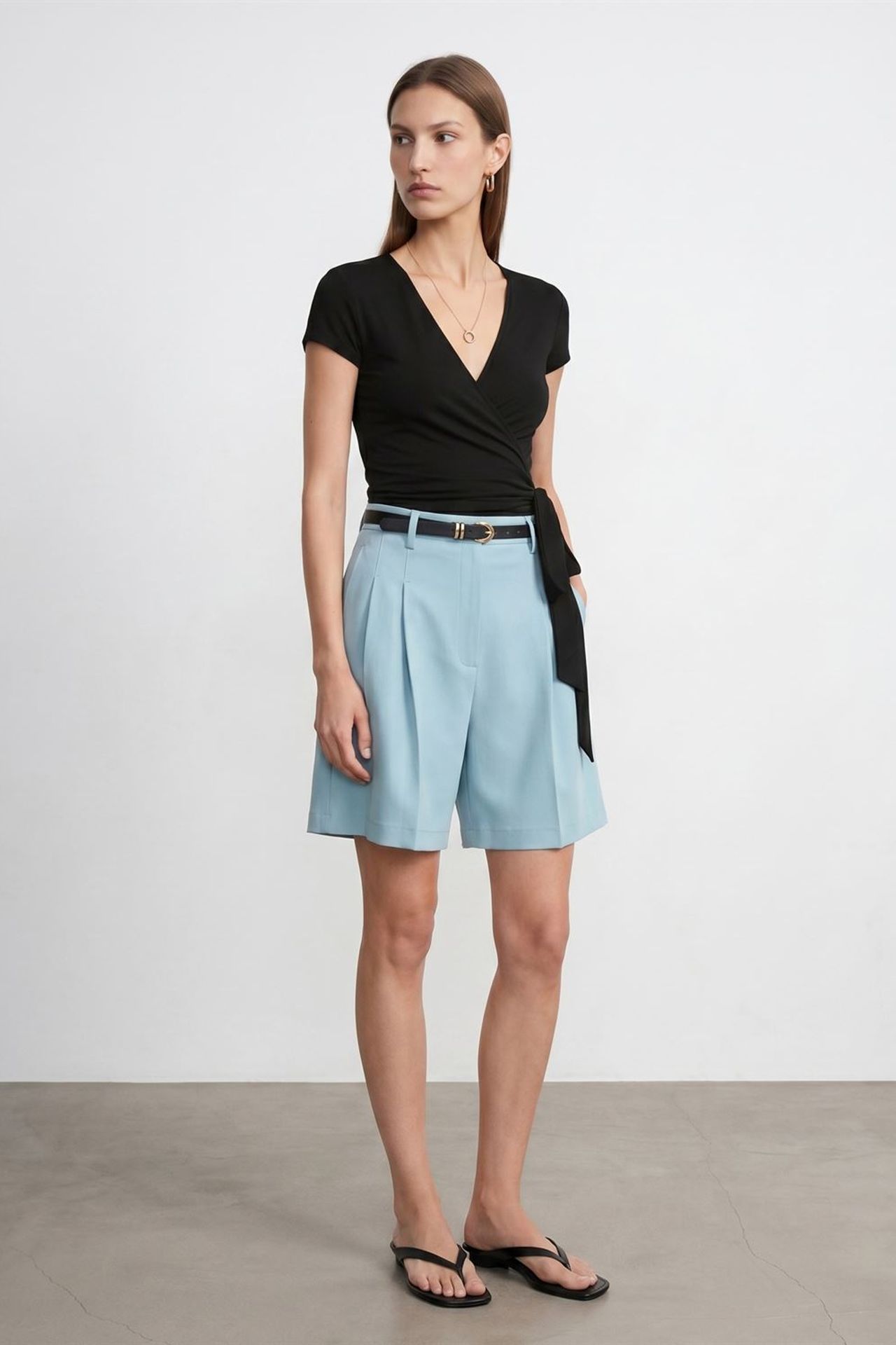 DILVIN Crop Wrap Blouse With Tie Detail 4