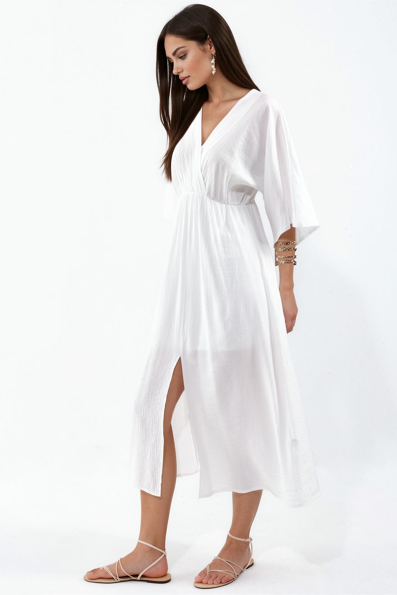 BUSEM V-Neck Midi Wrap Dress with Three Quarter Sleeves 2