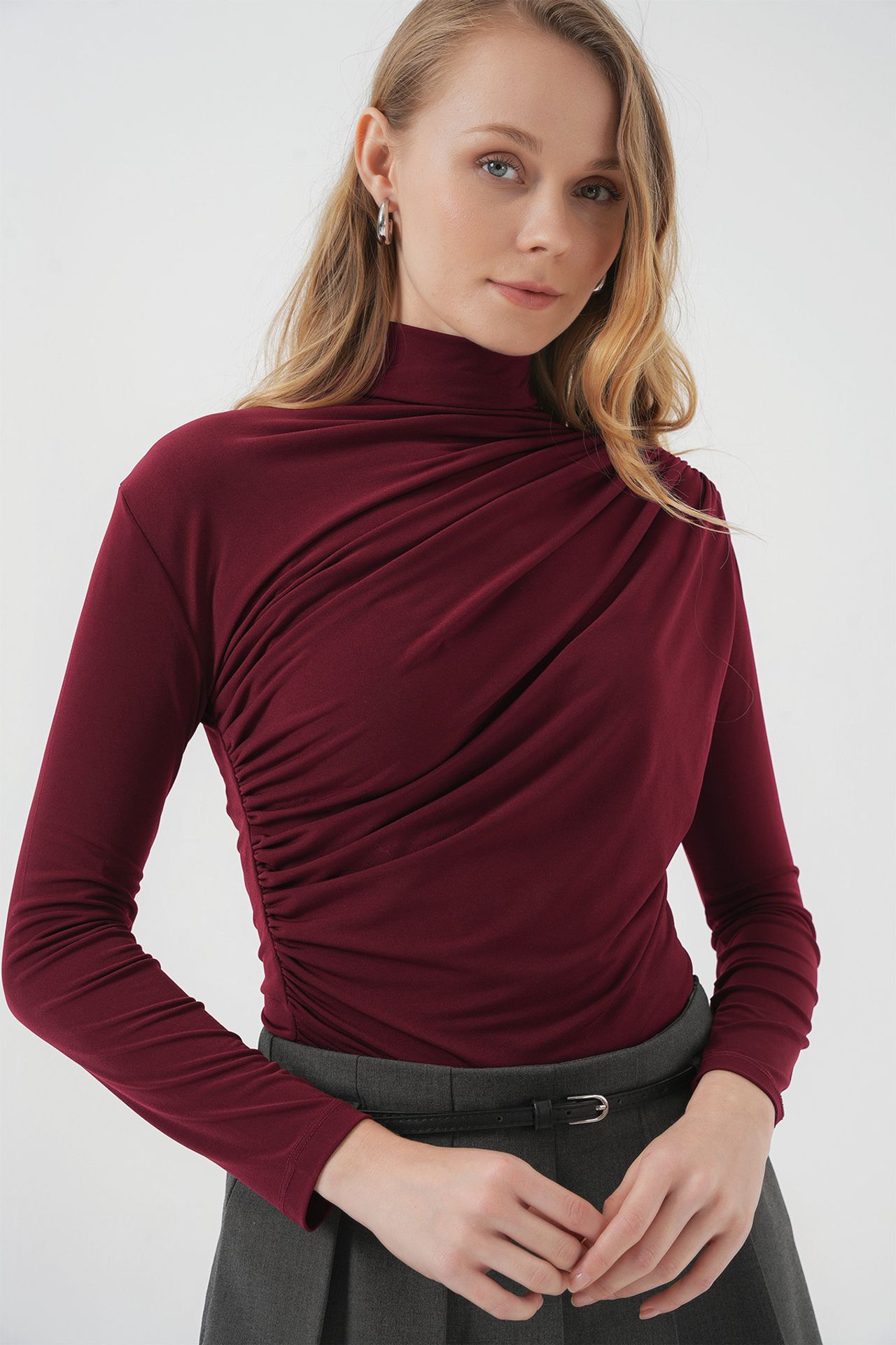 BDART Fitted Turtleneck Blouse with Drape Detail 1