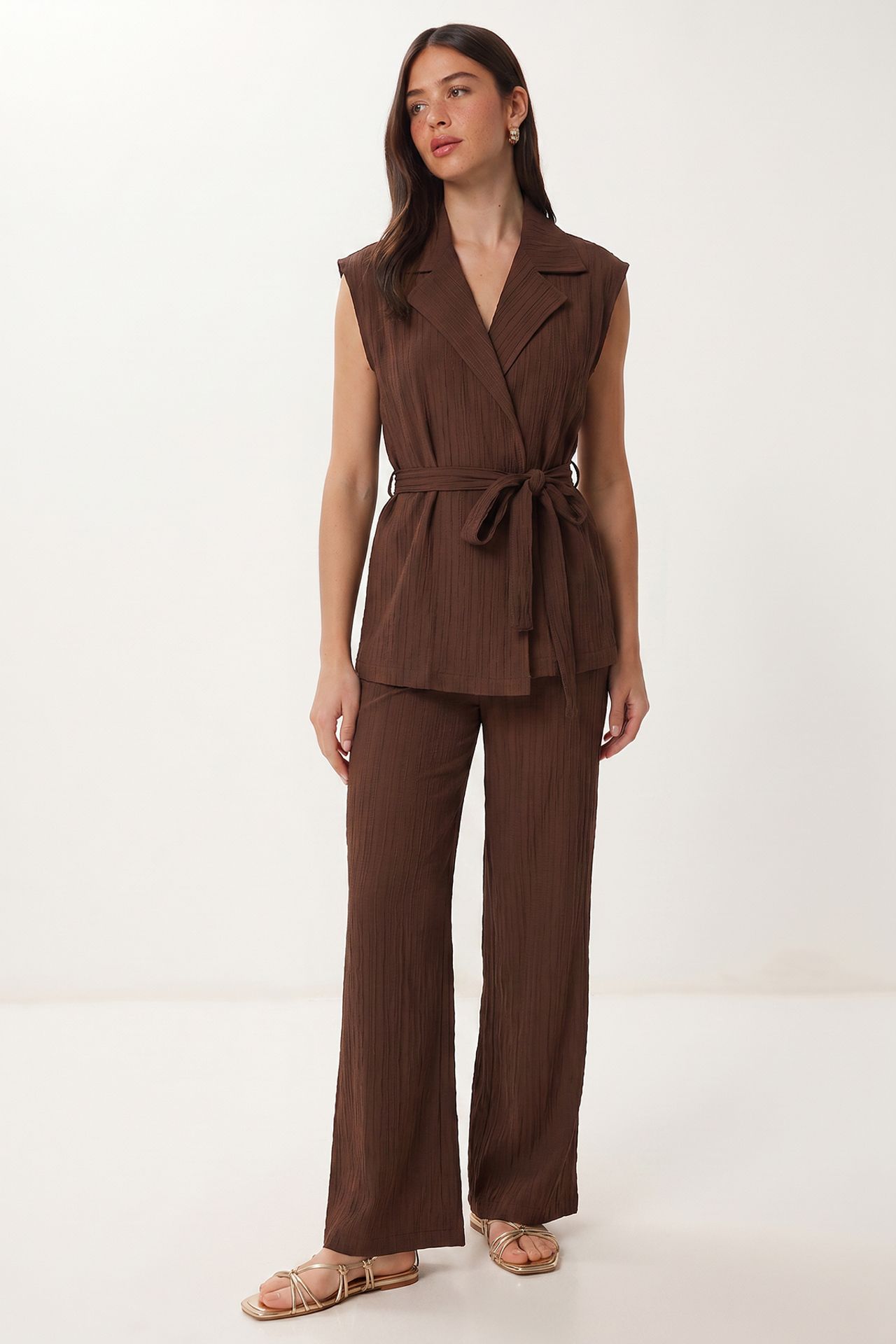 ISTANBUL High Waist Two-Piece Set with Shirt Collar and Wide Leg Pants