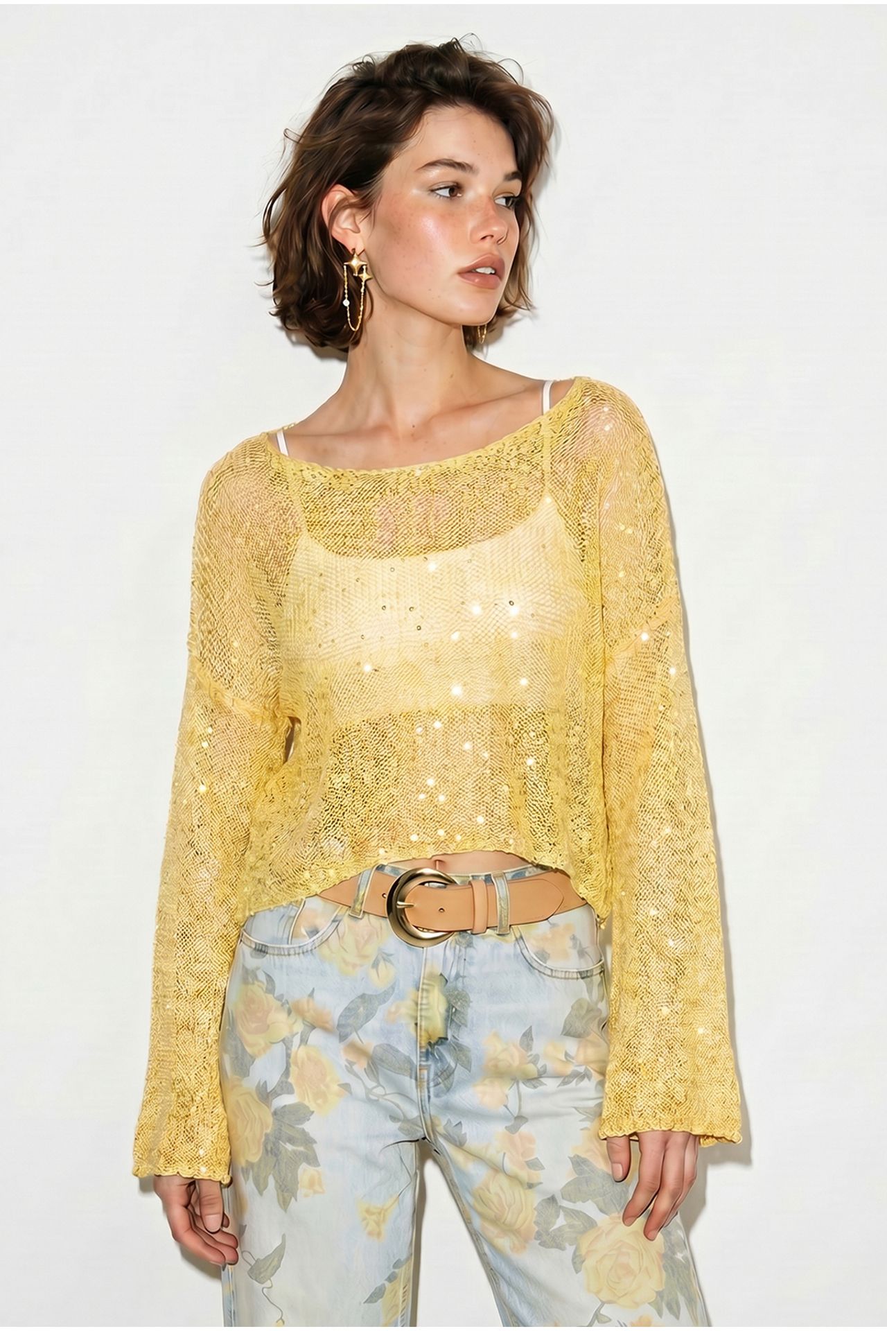 LUCCI Loose Sequin Knit Crop Top 4