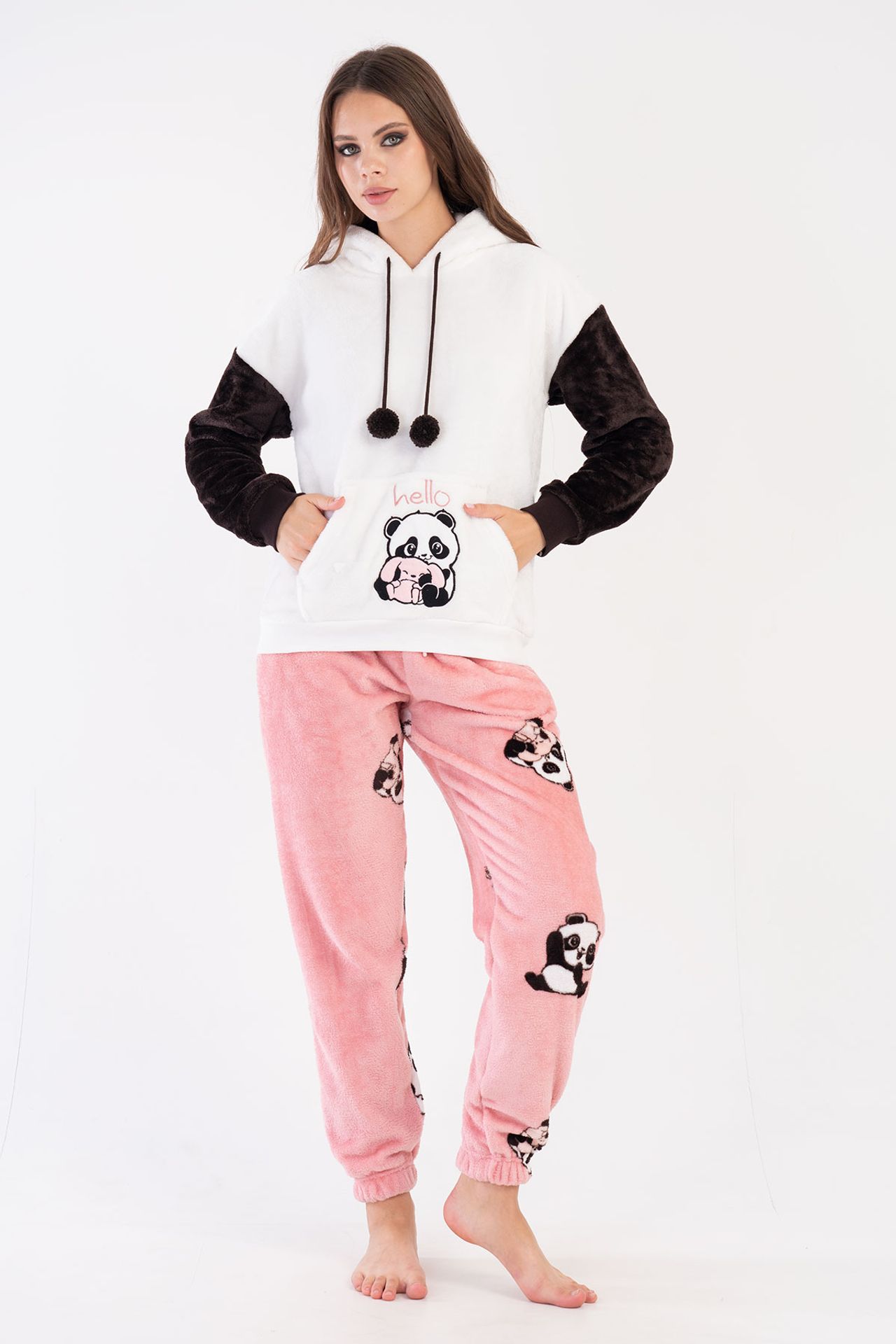 YAKE Kapüşonlu Baskılı 2 Parçalı Pijama Takımı 2
