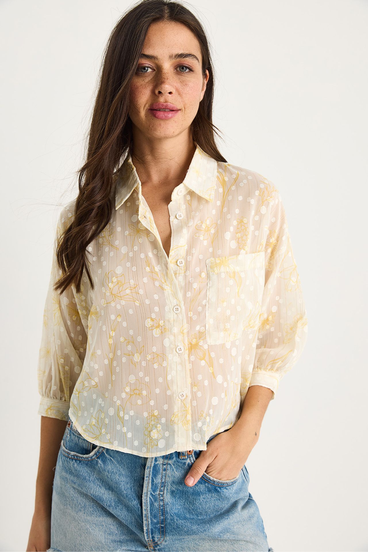 LUCCI Floral Jacquard Short Sleeve Button-Up Shirt with Pocket 4