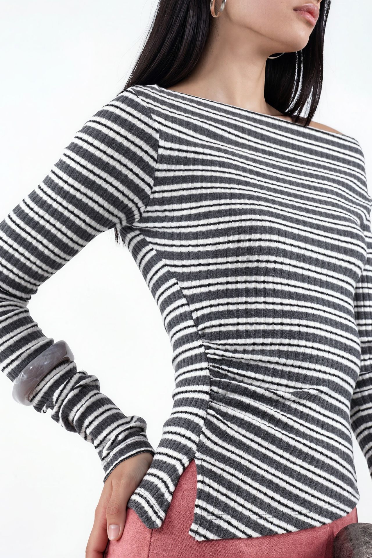 BUSEM Striped Ribbed Boat Neck Top 4