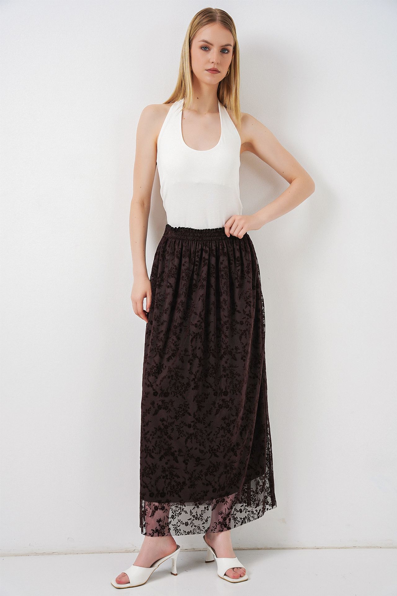 BDART Floral High Waist Maxi A-Line Skirt 1
