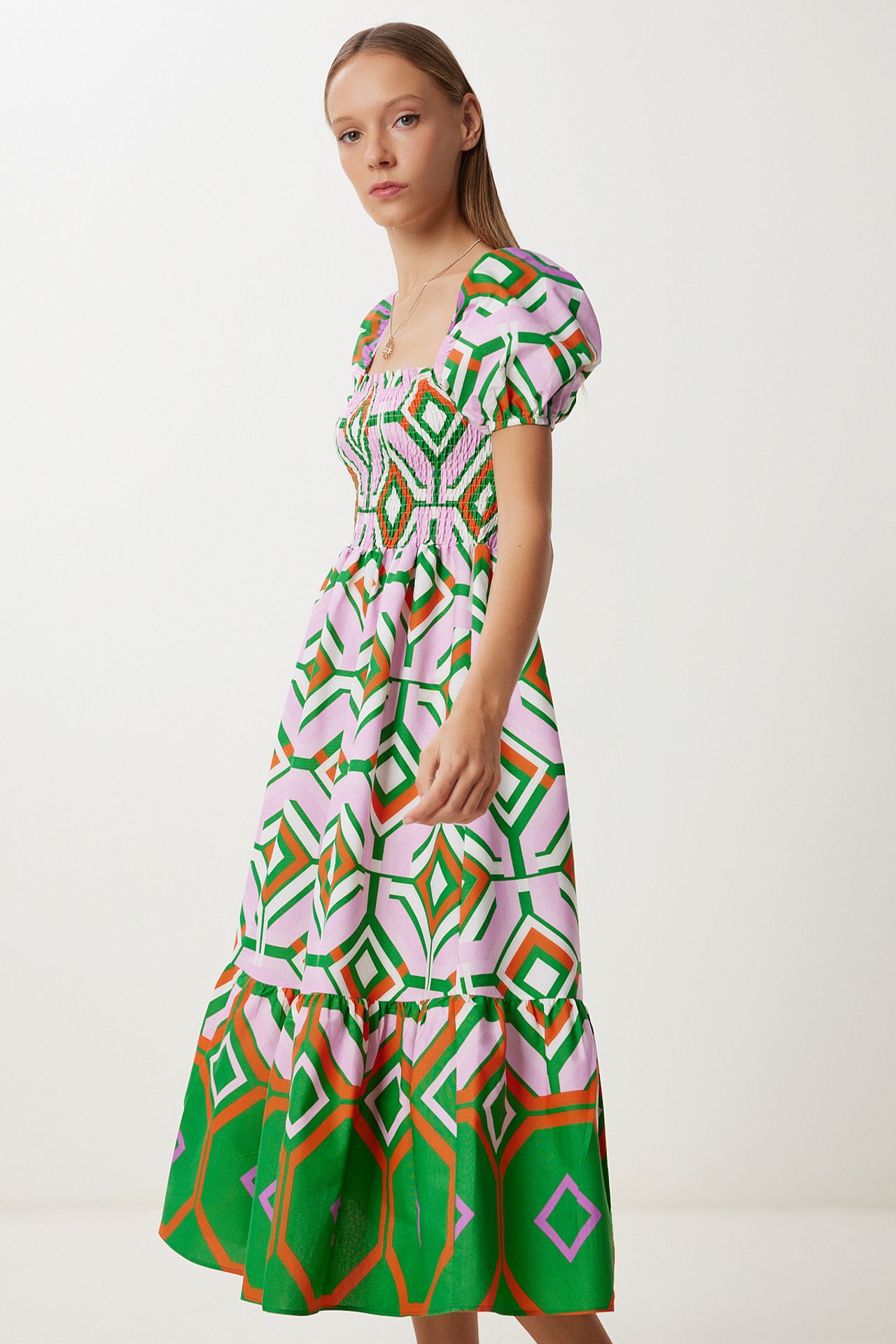 ISTANBUL Batik Print Midi Dress with Ruffle Detail 3