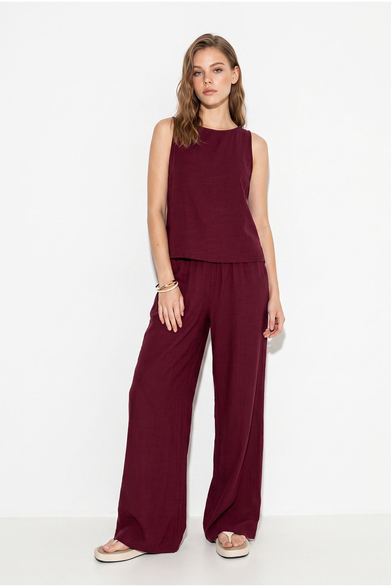 LUCCI High Waist Sleeveless Linen Blended Two-Piece Set 3