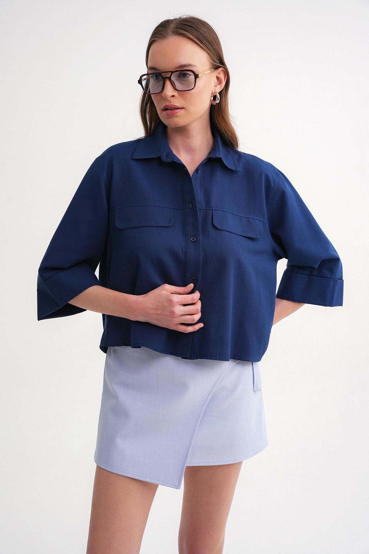 Mixray Short Sleeve Crop Poplin Shirt 3