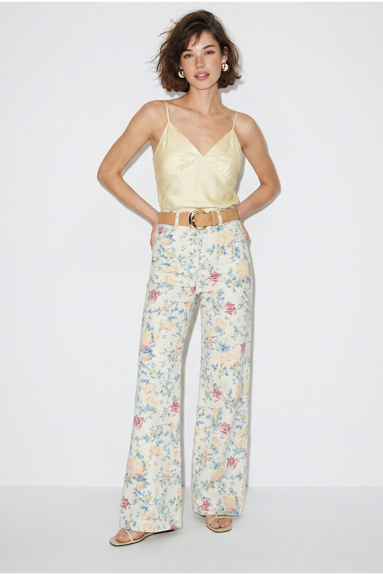 LUCCI High Waist Paisley Print Straight Leg Denim Pants 1