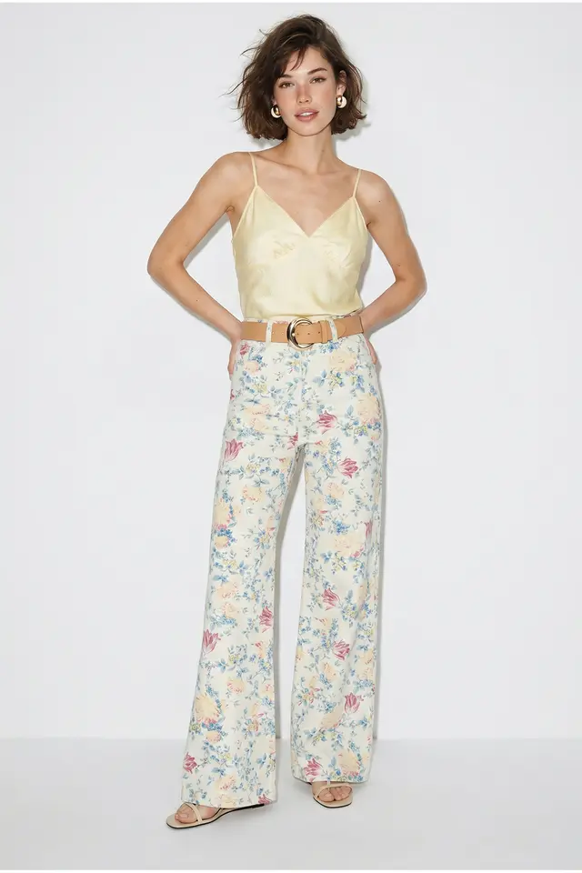 LUCCI High Waist Paisley Print Straight Leg Denim Pants