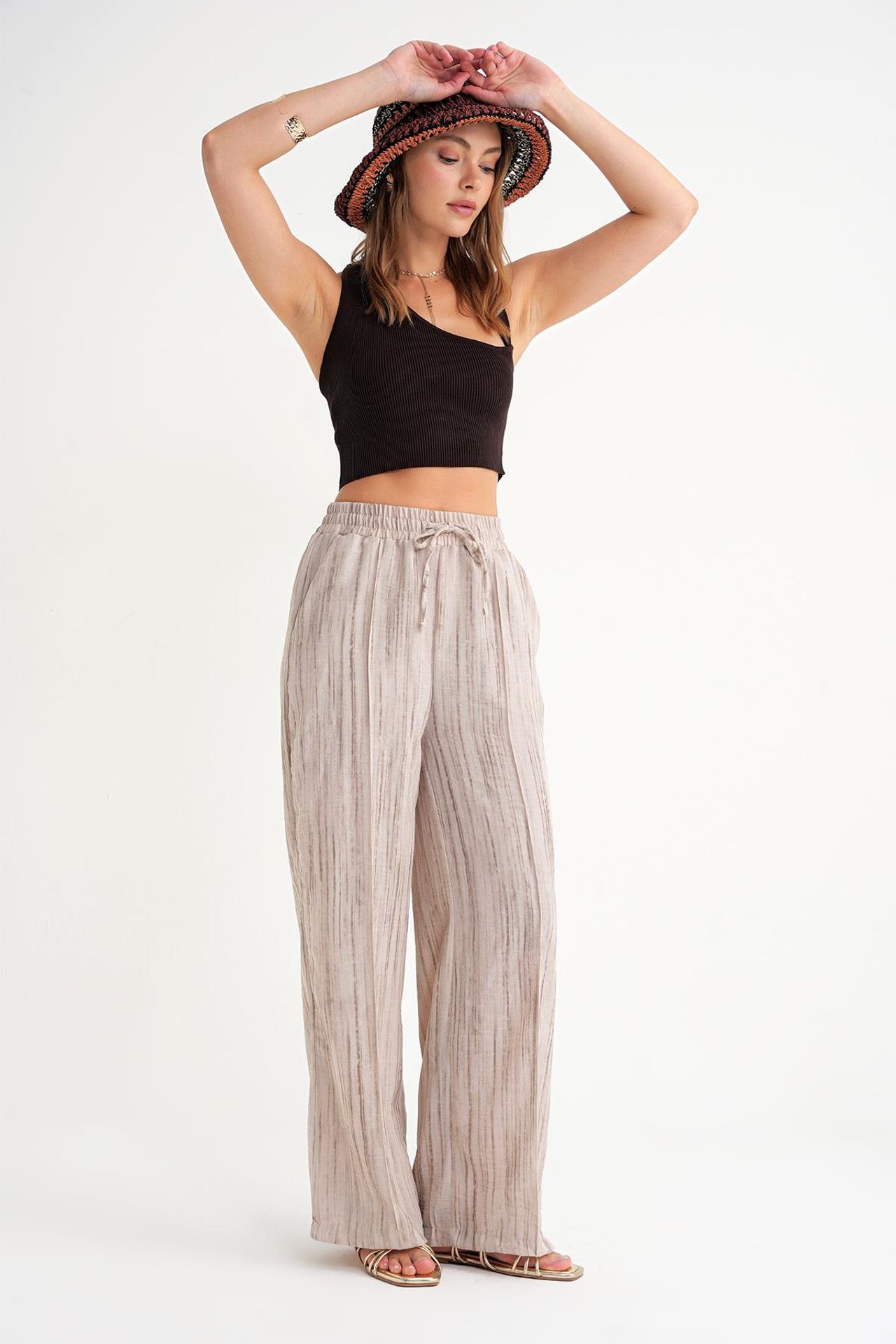Mixray High Waist Textured Wide Leg Pants 3