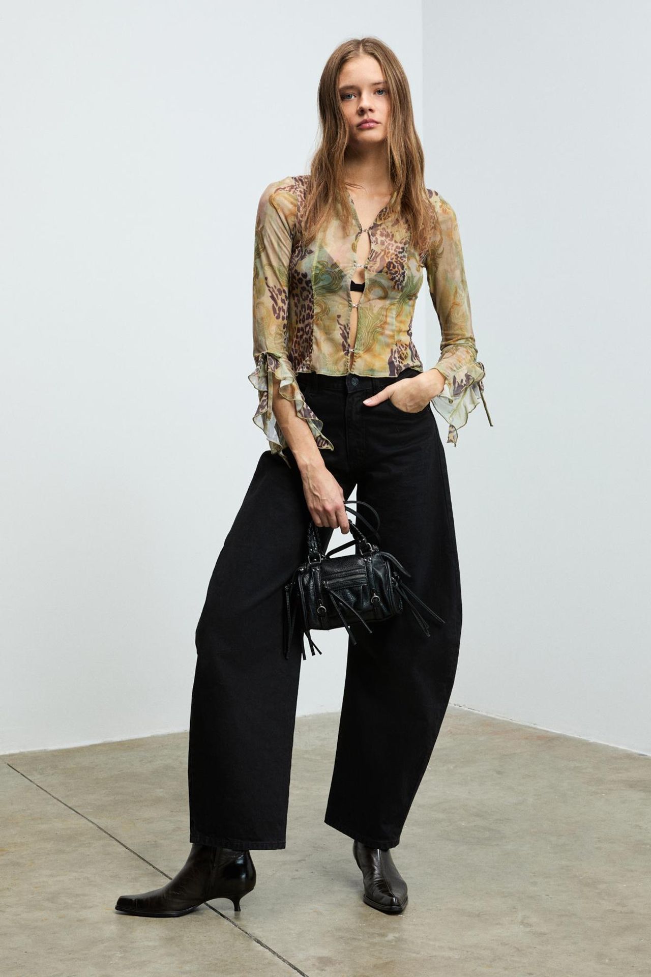 GRIMELANGE Printed V-Neck Frilly Blouse 3
