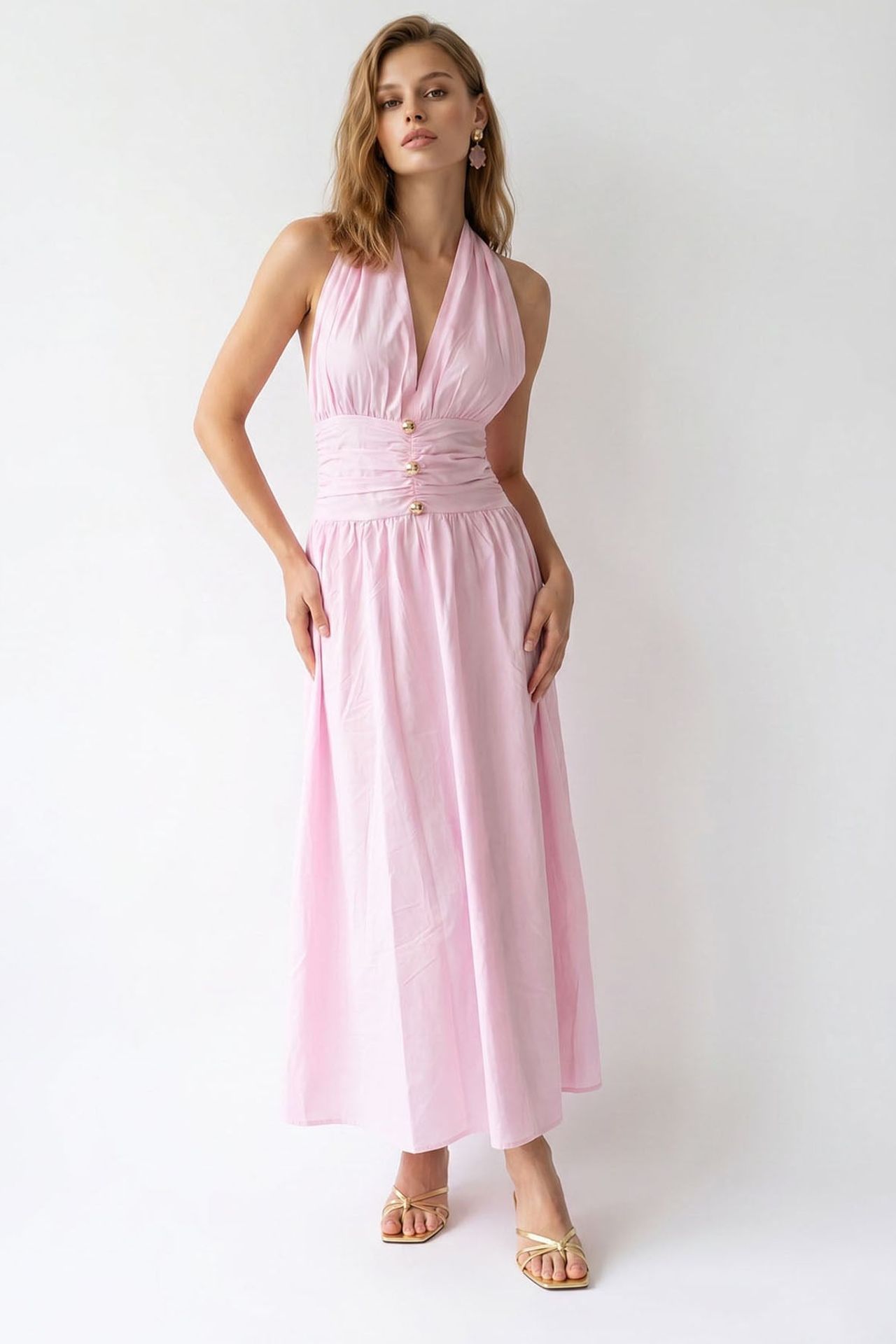 MIXRAY Women's Cotton Poplin Halter Maxi Dress 1