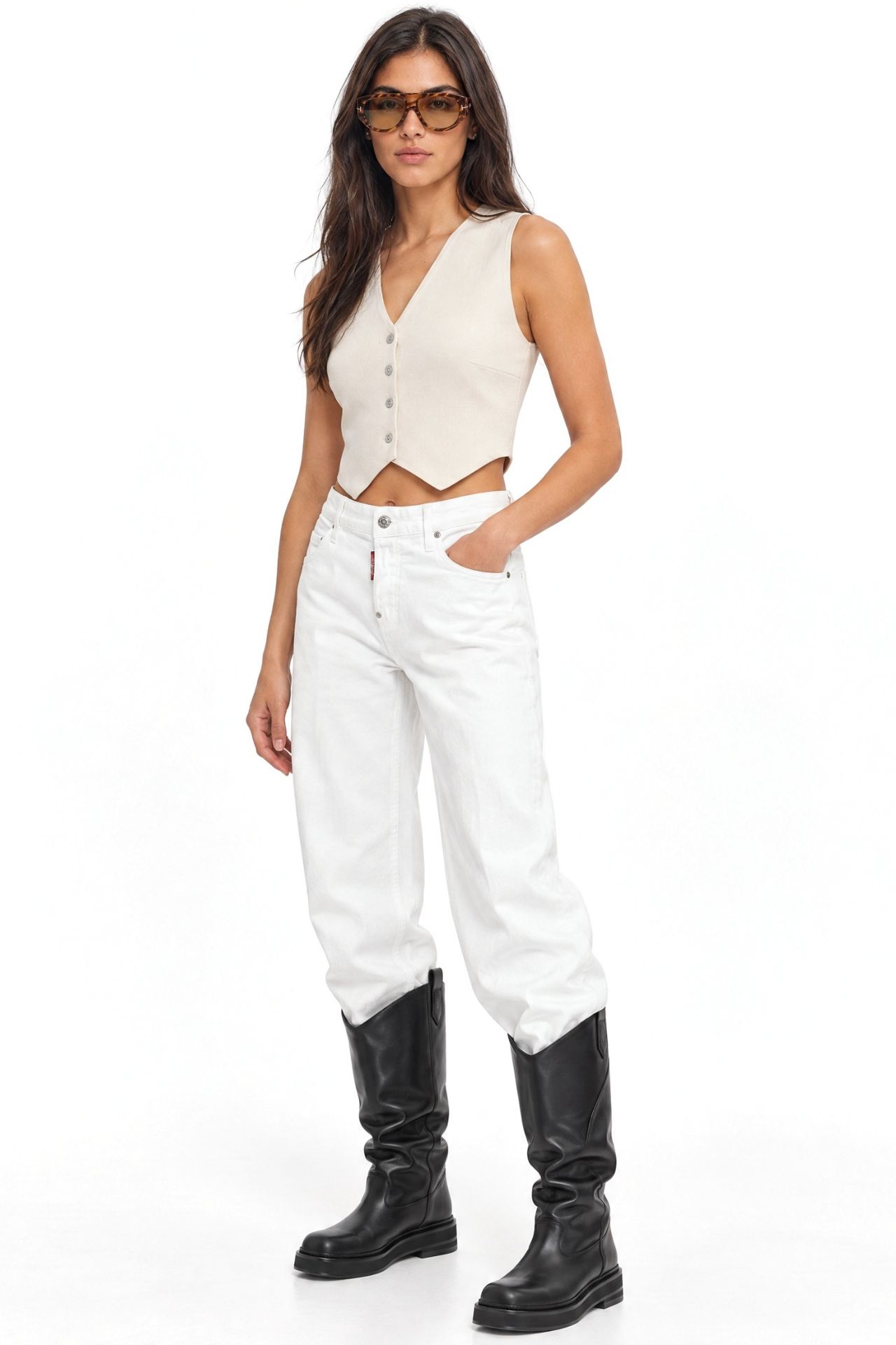 Mixray V-Neck Buttoned Crop Vest 2