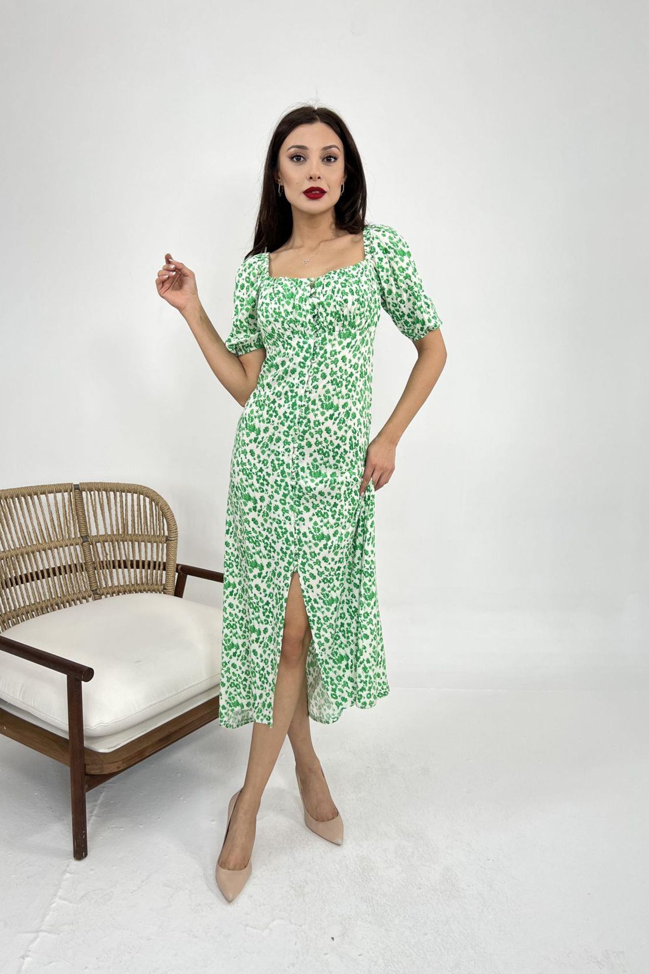 JANES Patterned Midi Dress with Square Collar 2