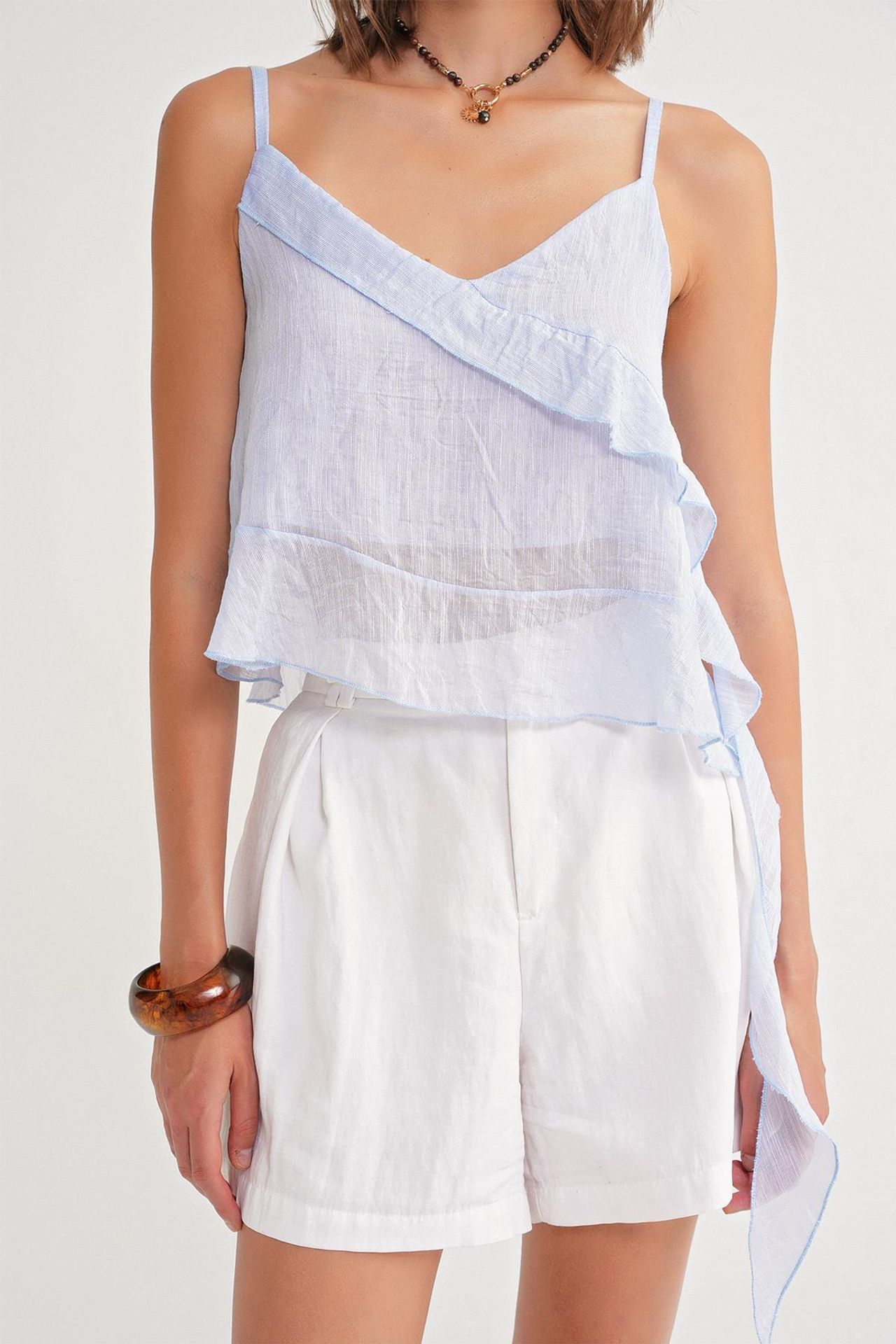 Mixray Frilly Textured V-Neck Crop Top 6