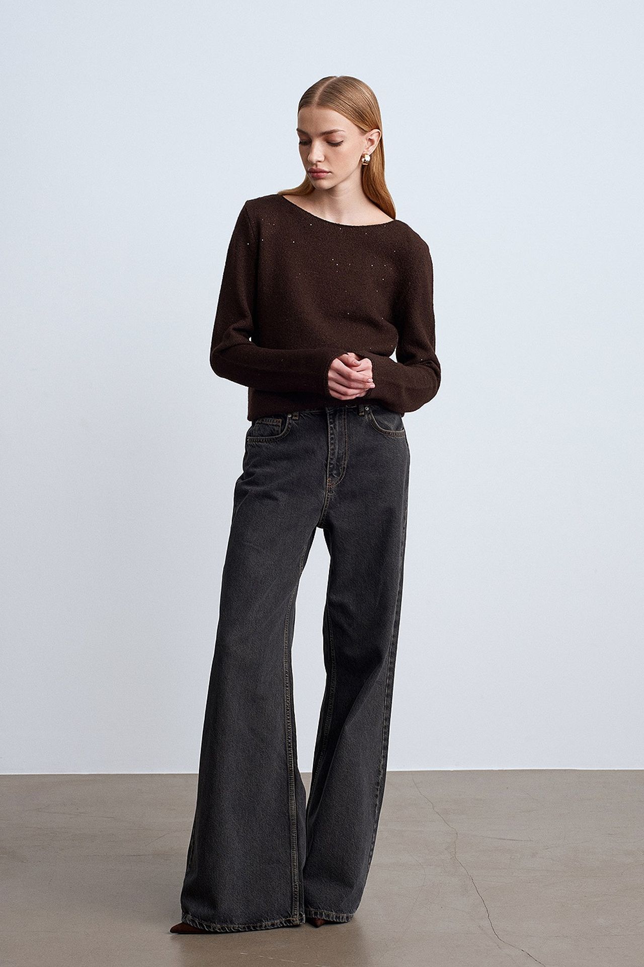 DILVIN Boat Neck Sequin Knit Sweater
