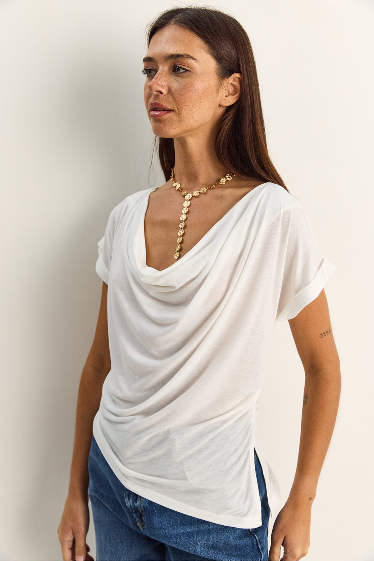 LUCCI Cowl Neck Drape Blouse 2