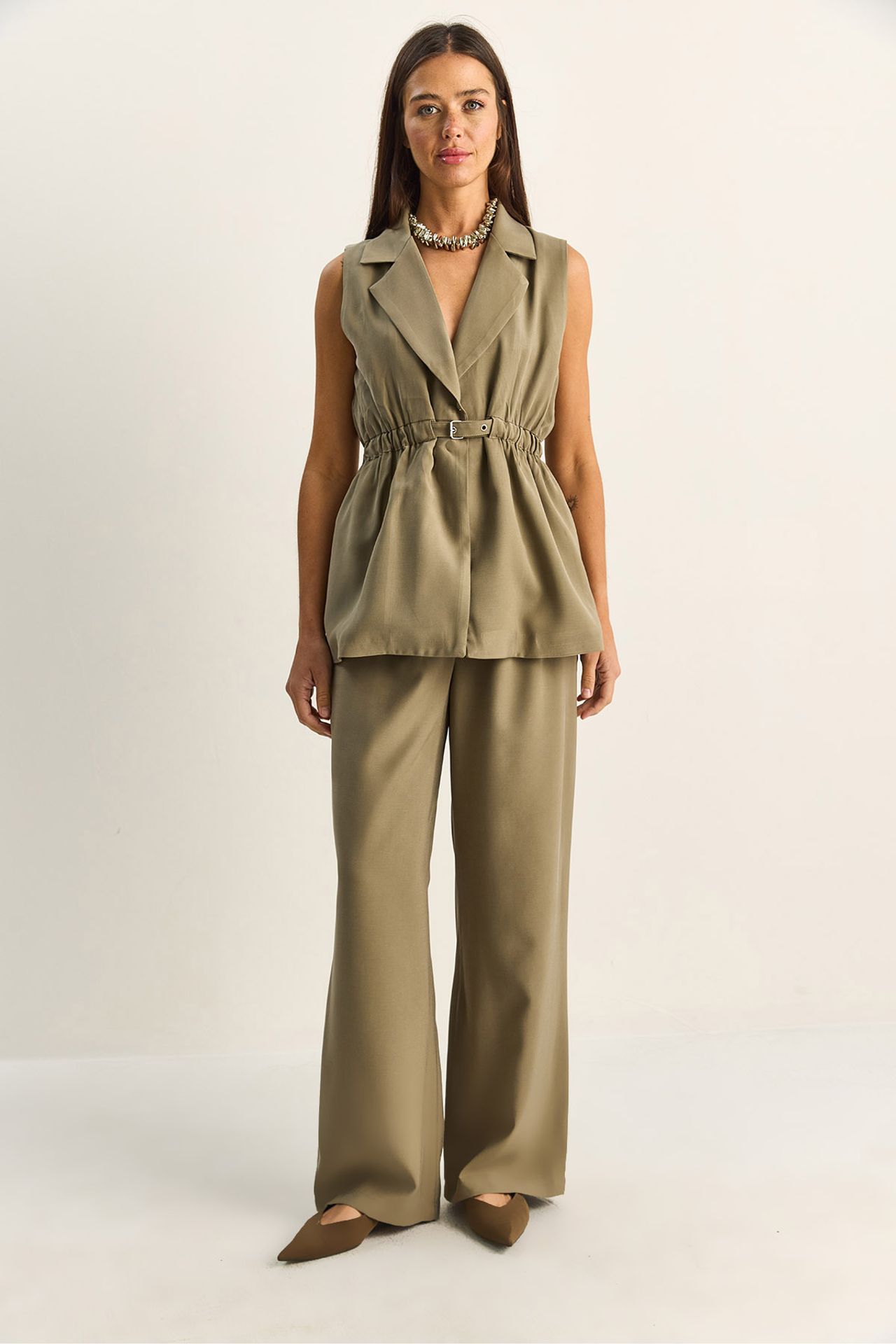 LUCCI High Waist Wide Leg Co-ord Set with Jacket Collar 2