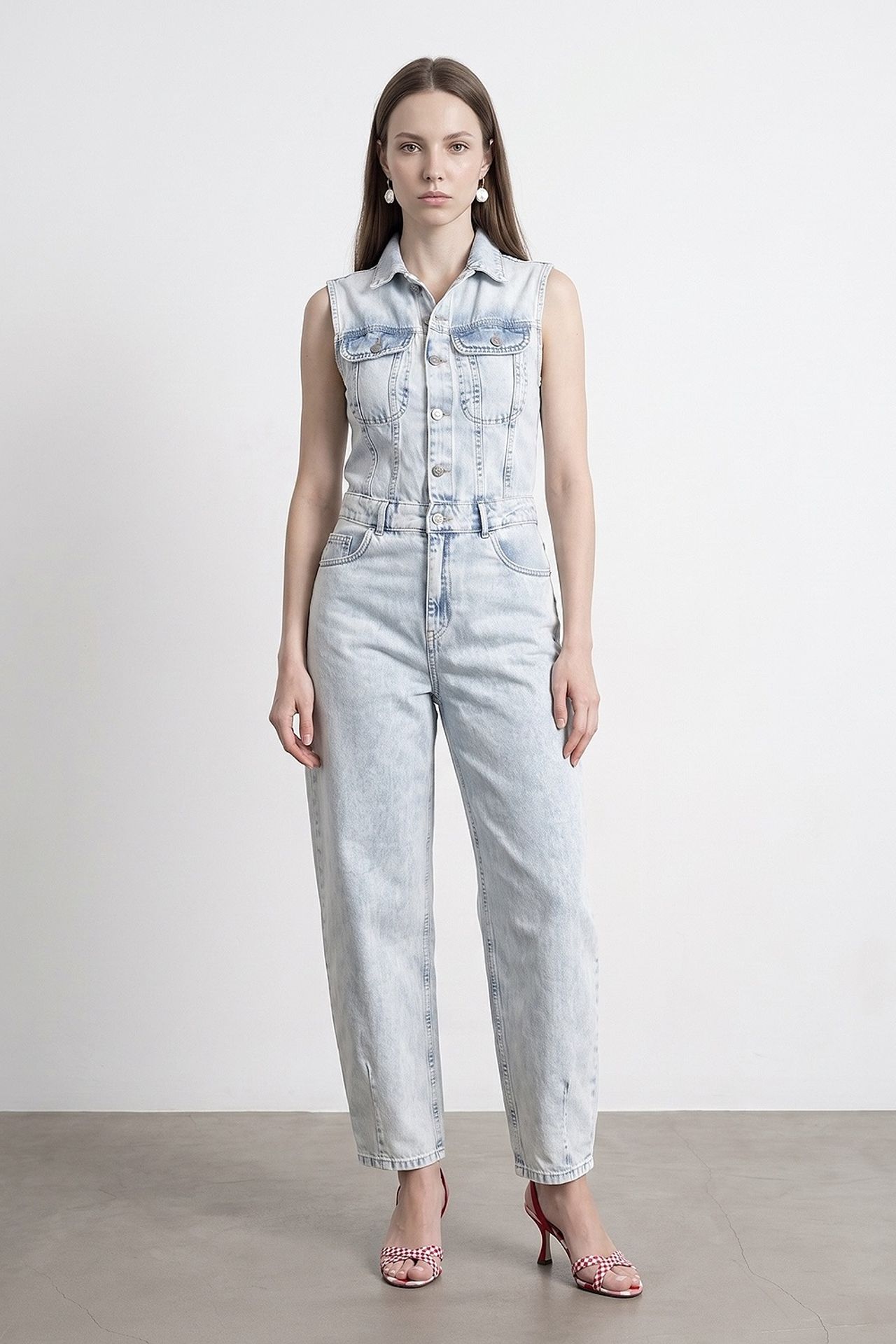 DILVIN Cotton Denim Straight-Leg Overalls Jumpsuit 3