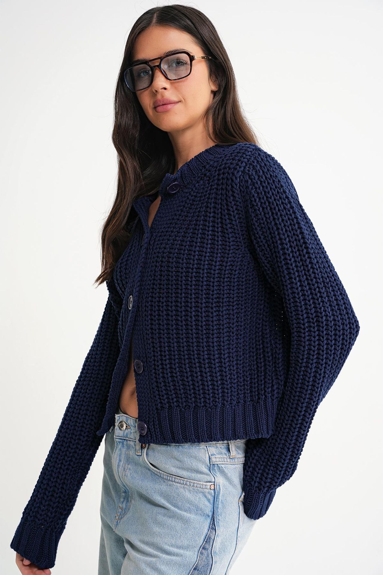 Mixray Textured Ribbed Knit Cardigan with Buttons 4