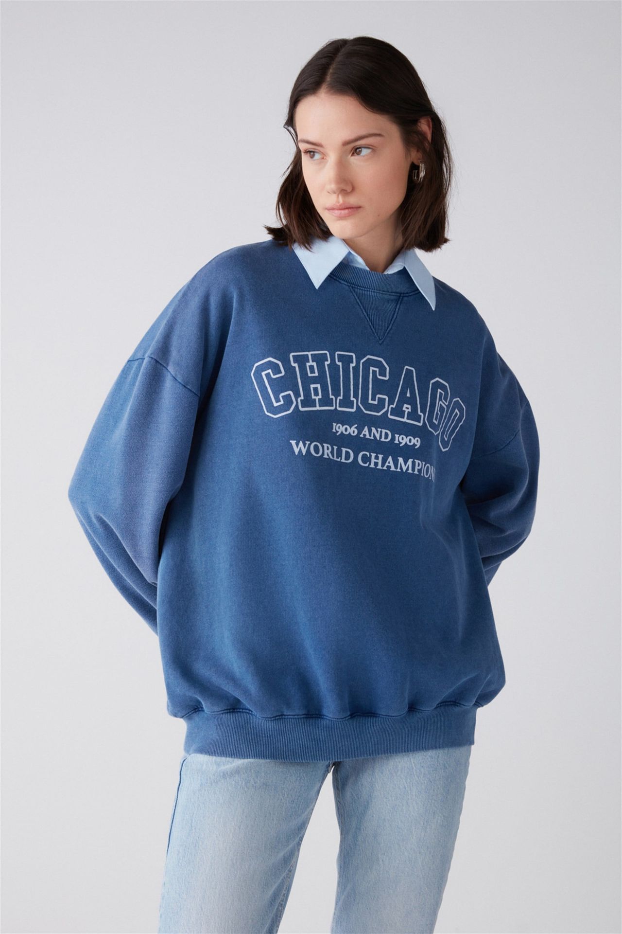 GRIMELANGE Baskılı Oversize Bisiklet Yaka Sweatshirt 2