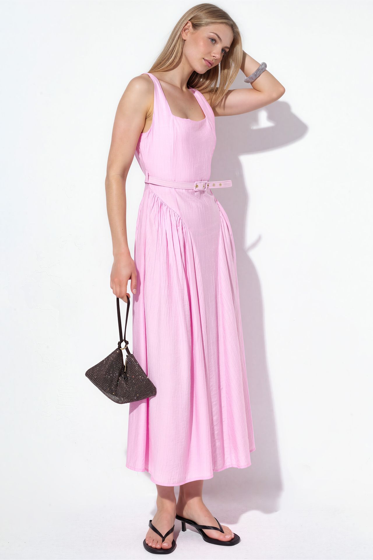 BUSEM Square Collar Belted Midi Dress 2