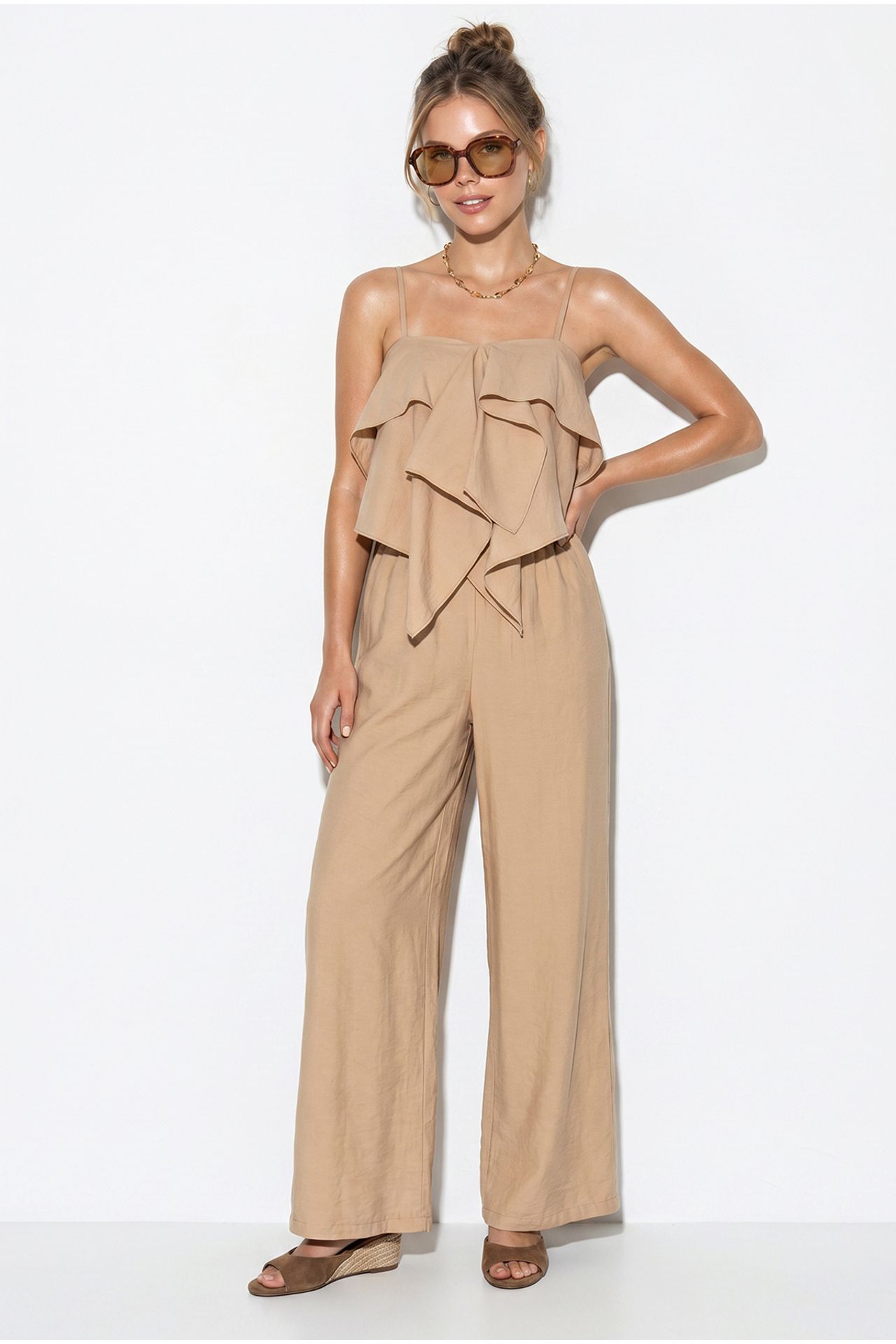 LUCCI Strapless Frilled Blouse And Wide-Leg Trousers Set 1