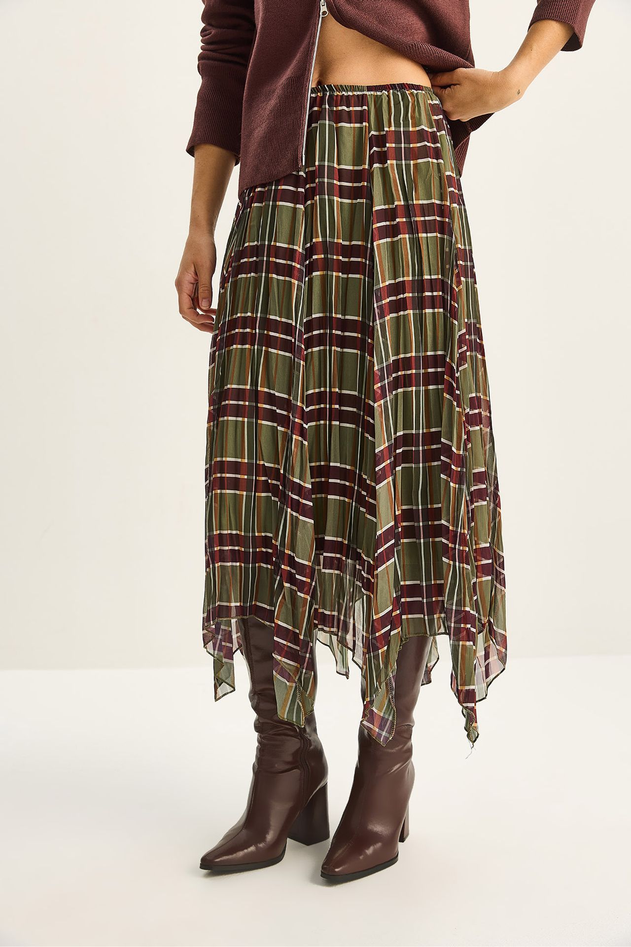 LUCCI Lined Checkered Midi Skirt 4