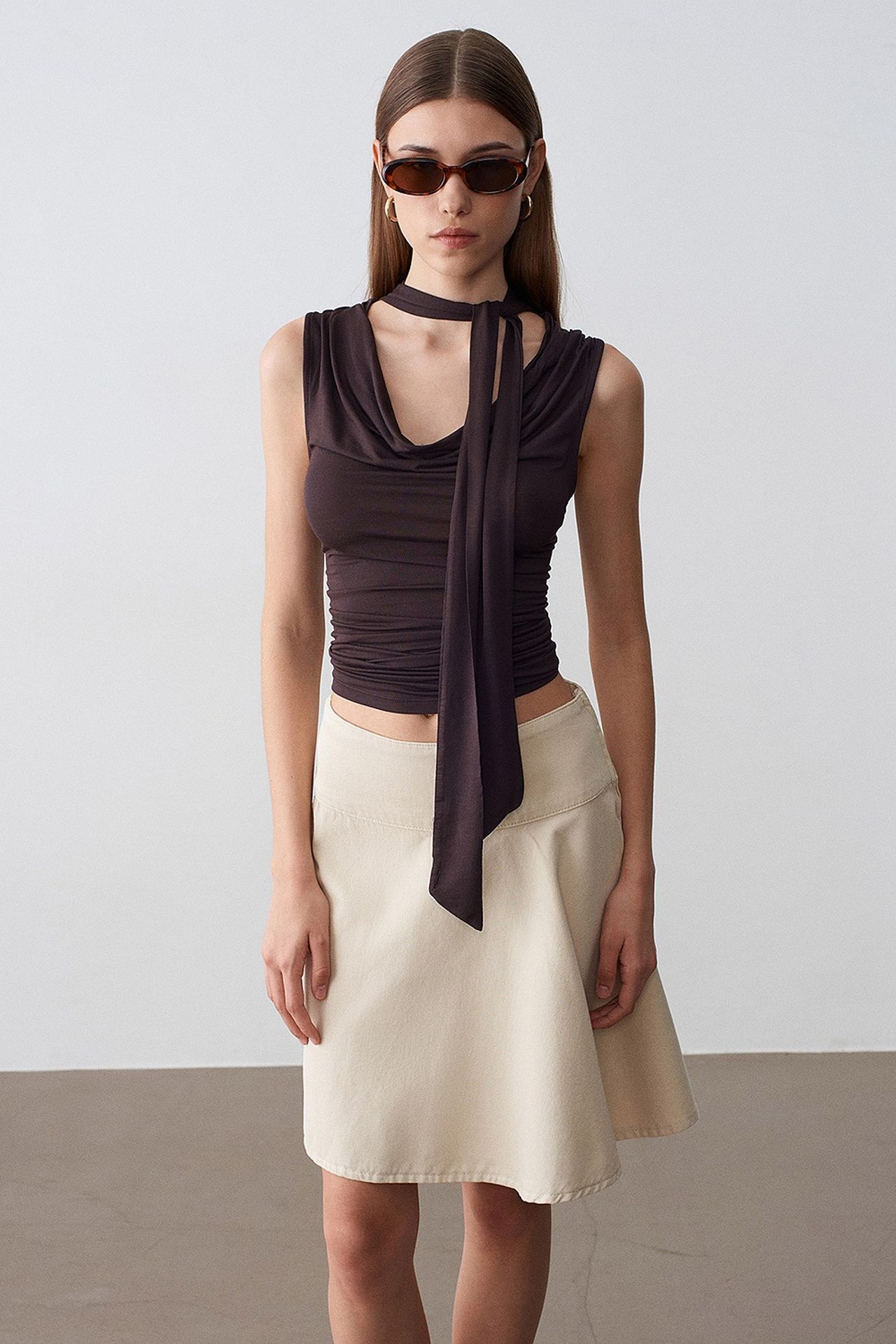 DILVIN High-Waist Cotton Poplin A-Line Mini Skirt